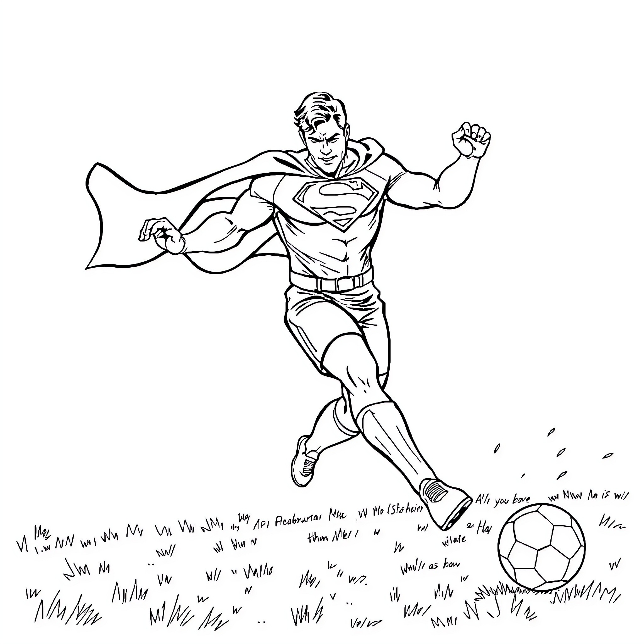 Superman flying with heroic pose Coloring Page (free black-and-white line drawing printable PDF for all, from beginners to advanced learners, including children, teens, adults, and seniors)