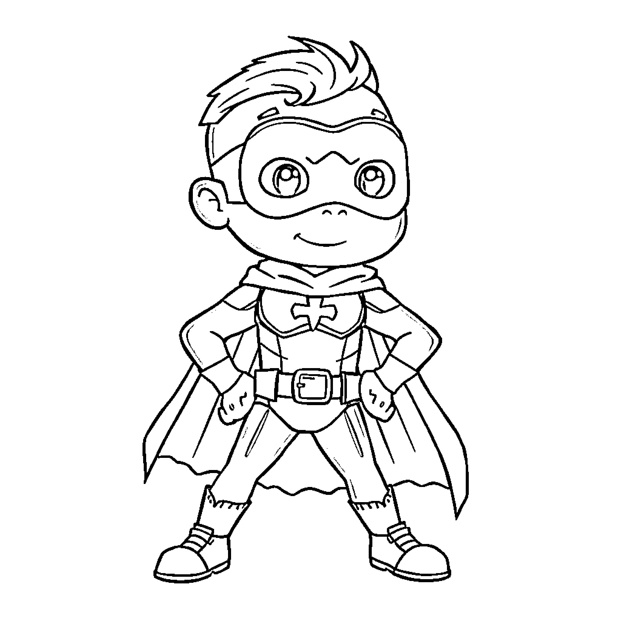 Bluey the superhero in costume Coloring Page (free black-and-white line drawing printable PDF for all, from beginners to advanced learners, including children, teens, adults, and seniors)