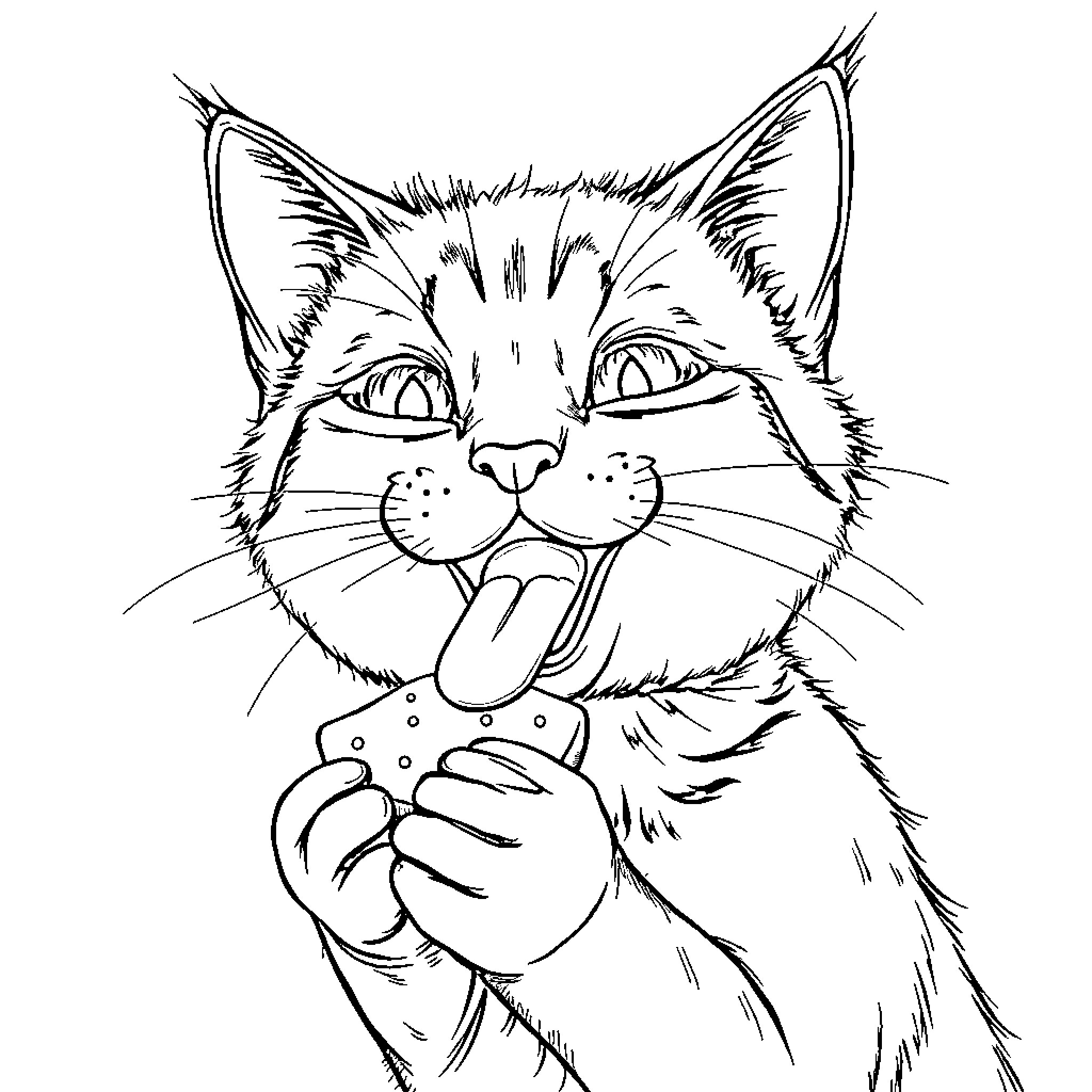 Cat making a silly face Coloring Page (free black-and-white line drawing printable PDF for all, from beginners to advanced learners, including children, teens, adults, and seniors)