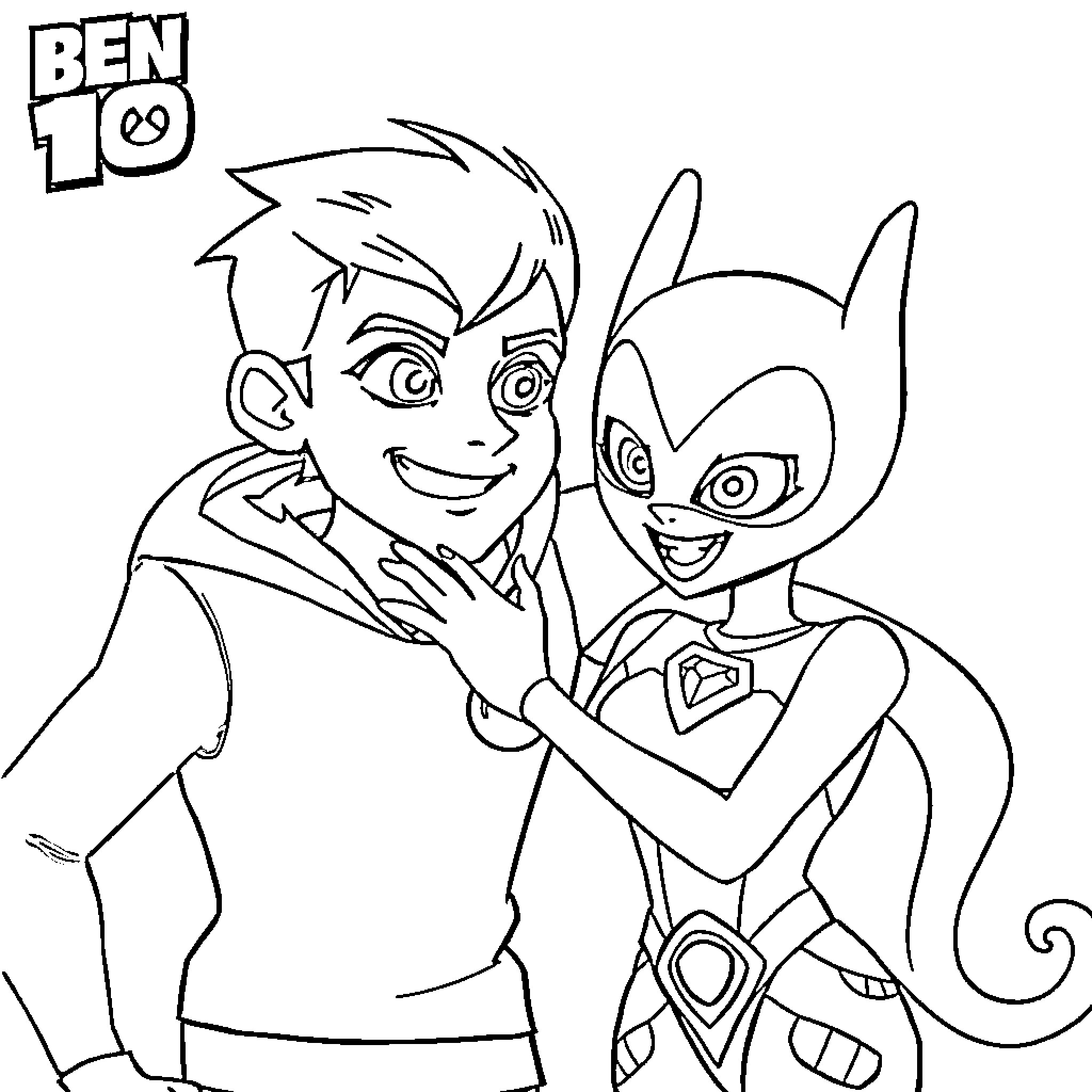 Ben 10 characters in action-packed adventure Coloring Page (free black-and-white line drawing printable PDF for all, from beginners to advanced learners, including children, teens, adults, and seniors)