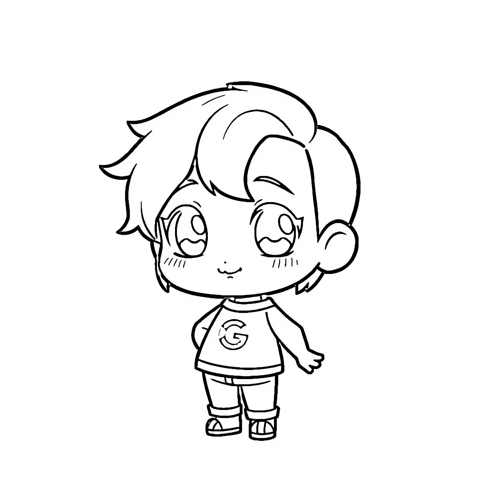 Chibi boy with cheerful expression Coloring Page (free black-and-white line drawing printable PDF for all, from beginners to advanced learners, including children, teens, adults, and seniors)