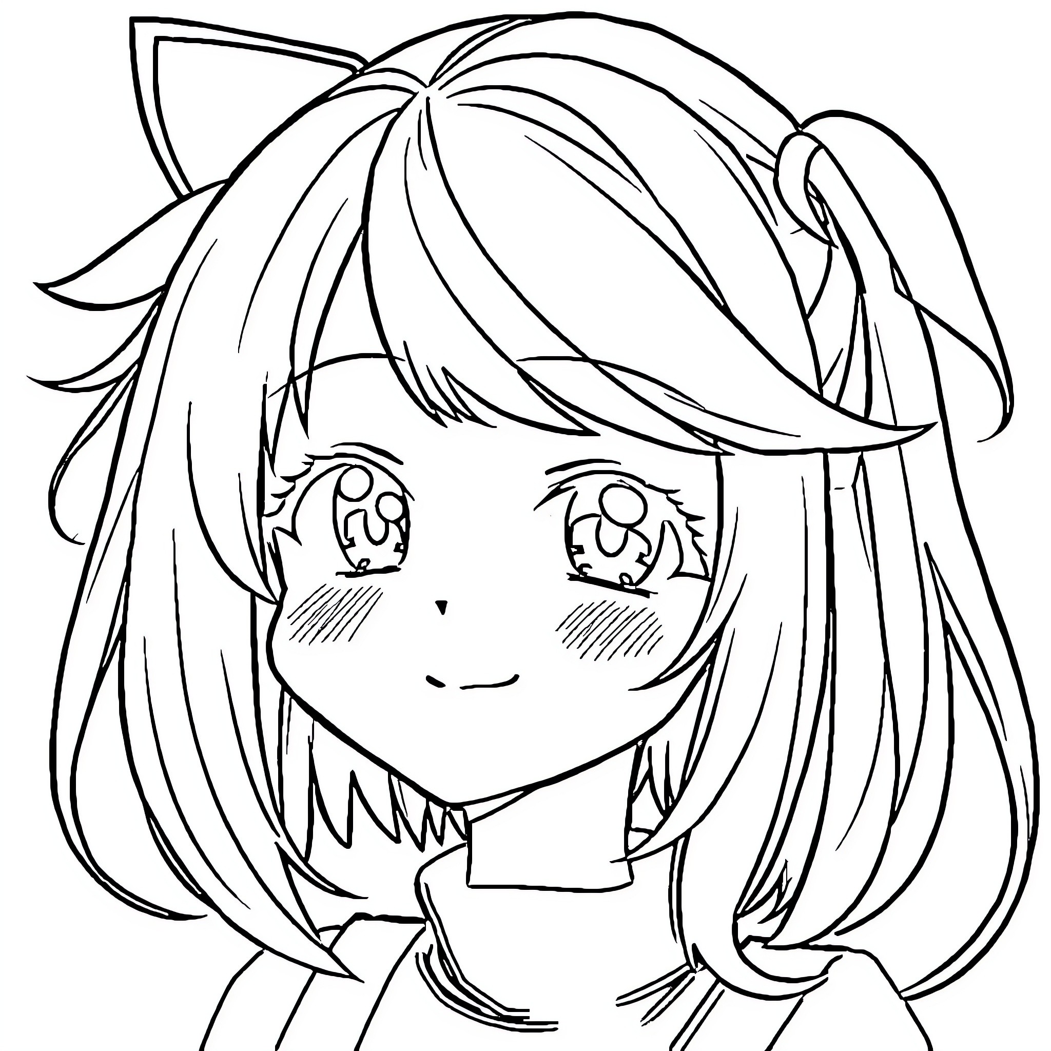 Babe's adorable anime-style portrait Coloring Page (free black-and-white line drawing printable PDF for all, from beginners to advanced learners, including children, teens, adults, and seniors)