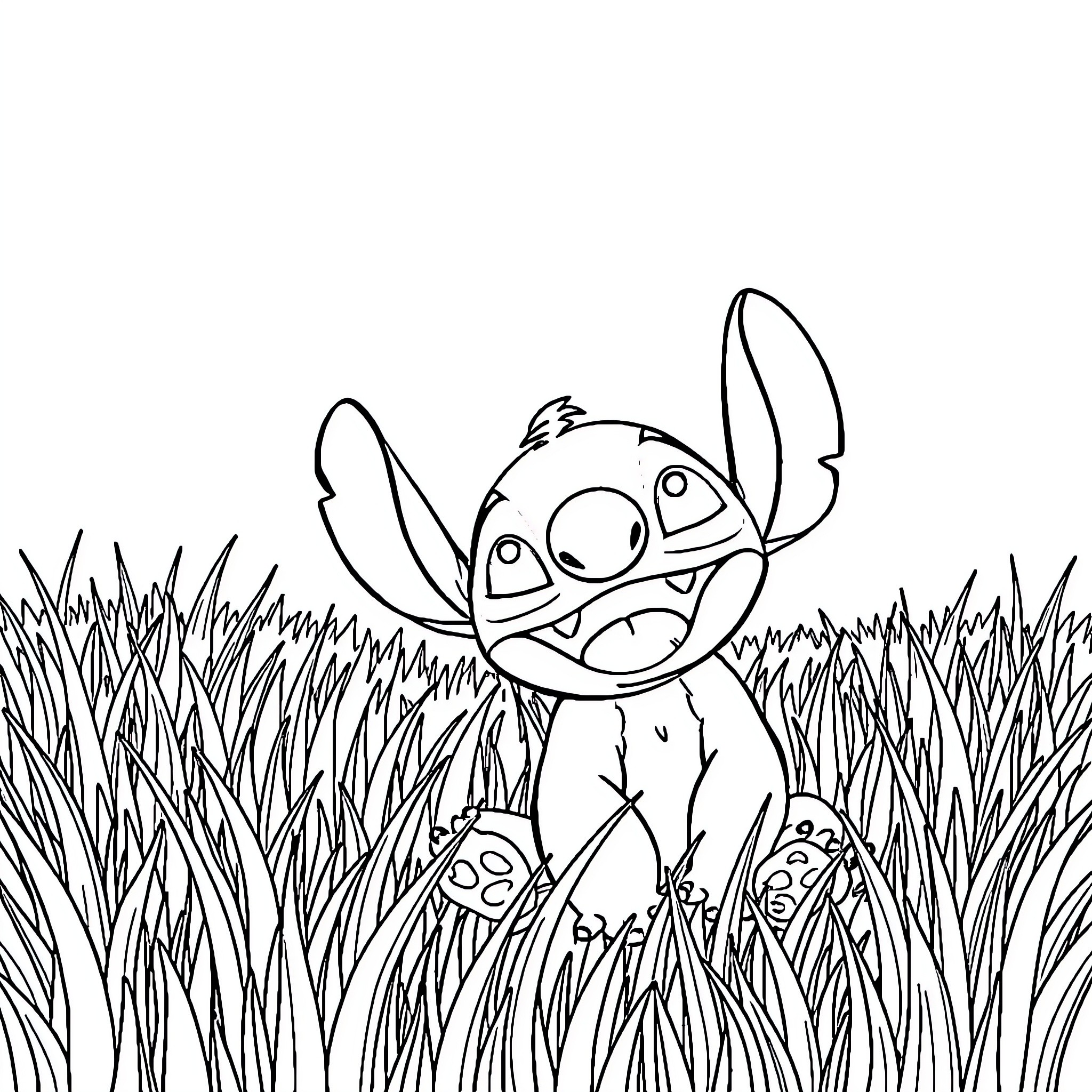 Bluey exploring the grassy field Coloring Page (free black-and-white line drawing printable PDF for all, from beginners to advanced learners, including children, teens, adults, and seniors)