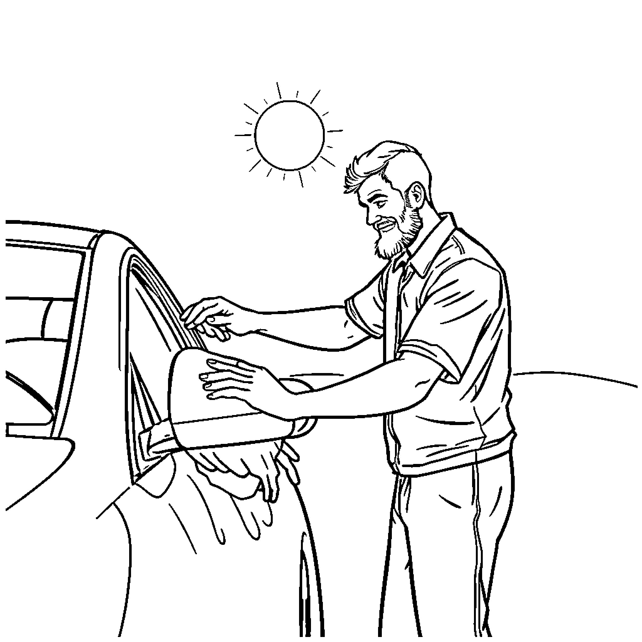 Turkish Man Greeting Another Person in Warm Weather Coloring Page (free black-and-white line drawing printable PDF for all, from beginners to advanced learners, including children, teens, adults, and seniors)