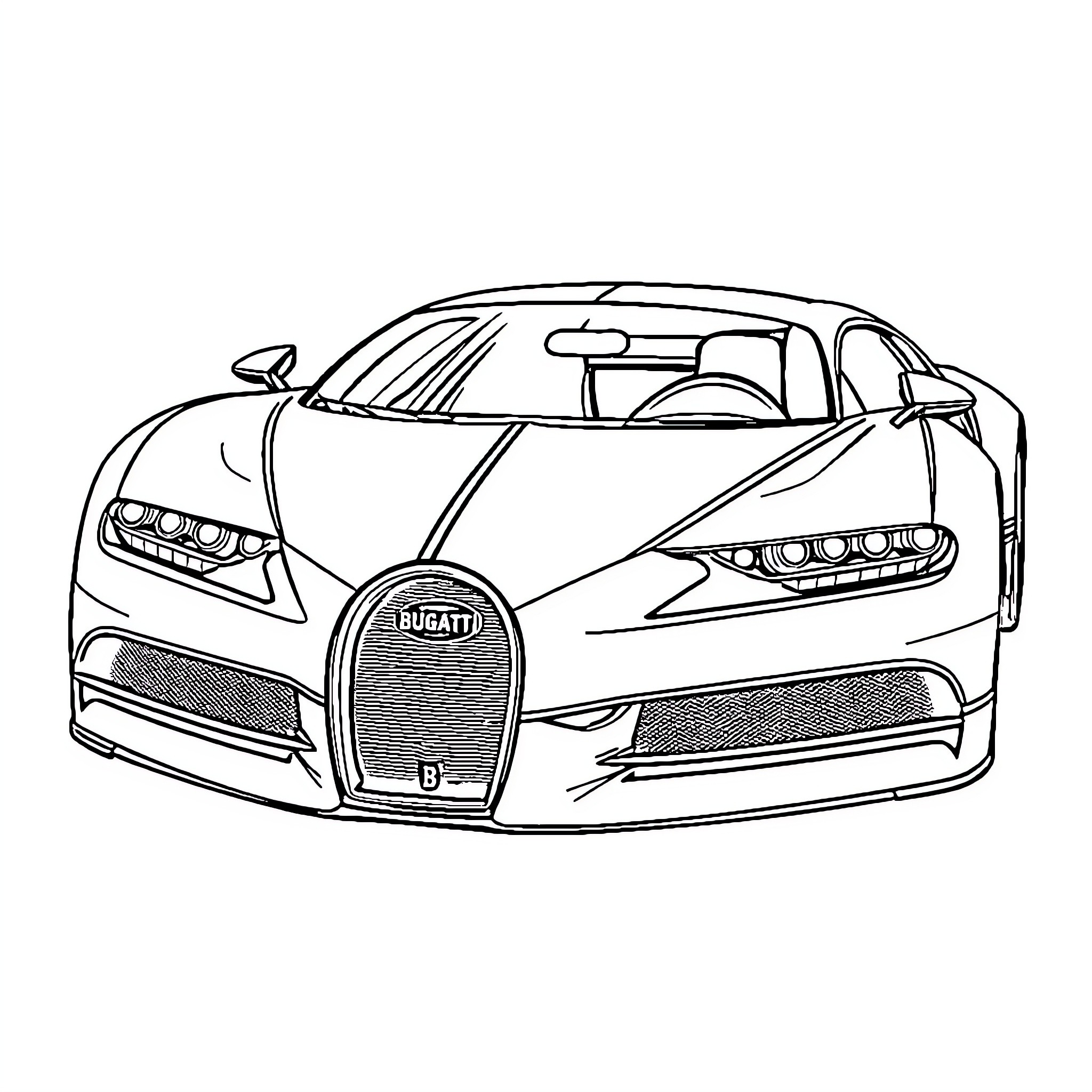Bugatti luxury sports car in action Coloring Page (free black-and-white line drawing printable PDF for all, from beginners to advanced learners, including children, teens, adults, and seniors)