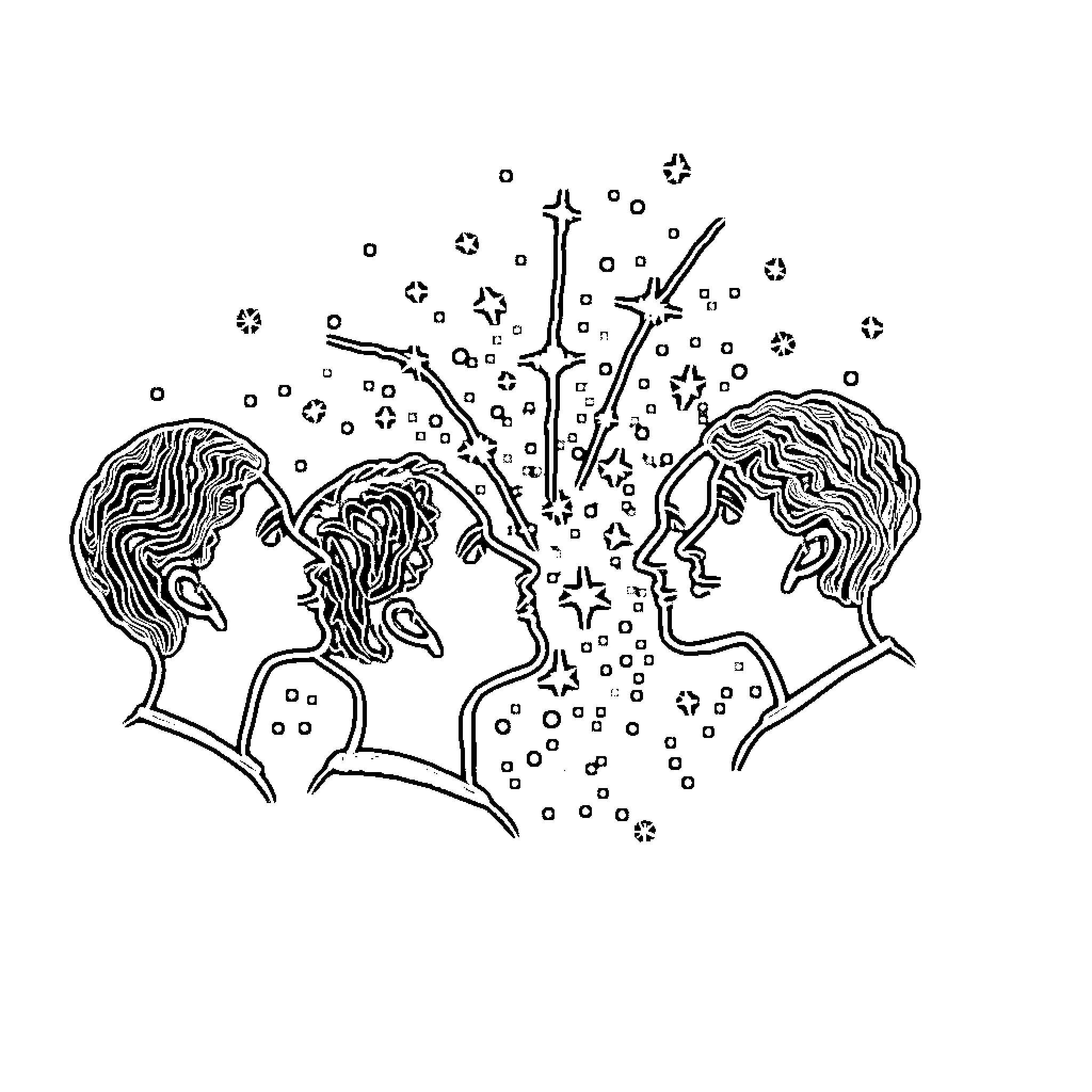 Consciousness of connected individuals Coloring Page (free black-and-white line drawing printable PDF for all, from beginners to advanced learners, including children, teens, adults, and seniors)