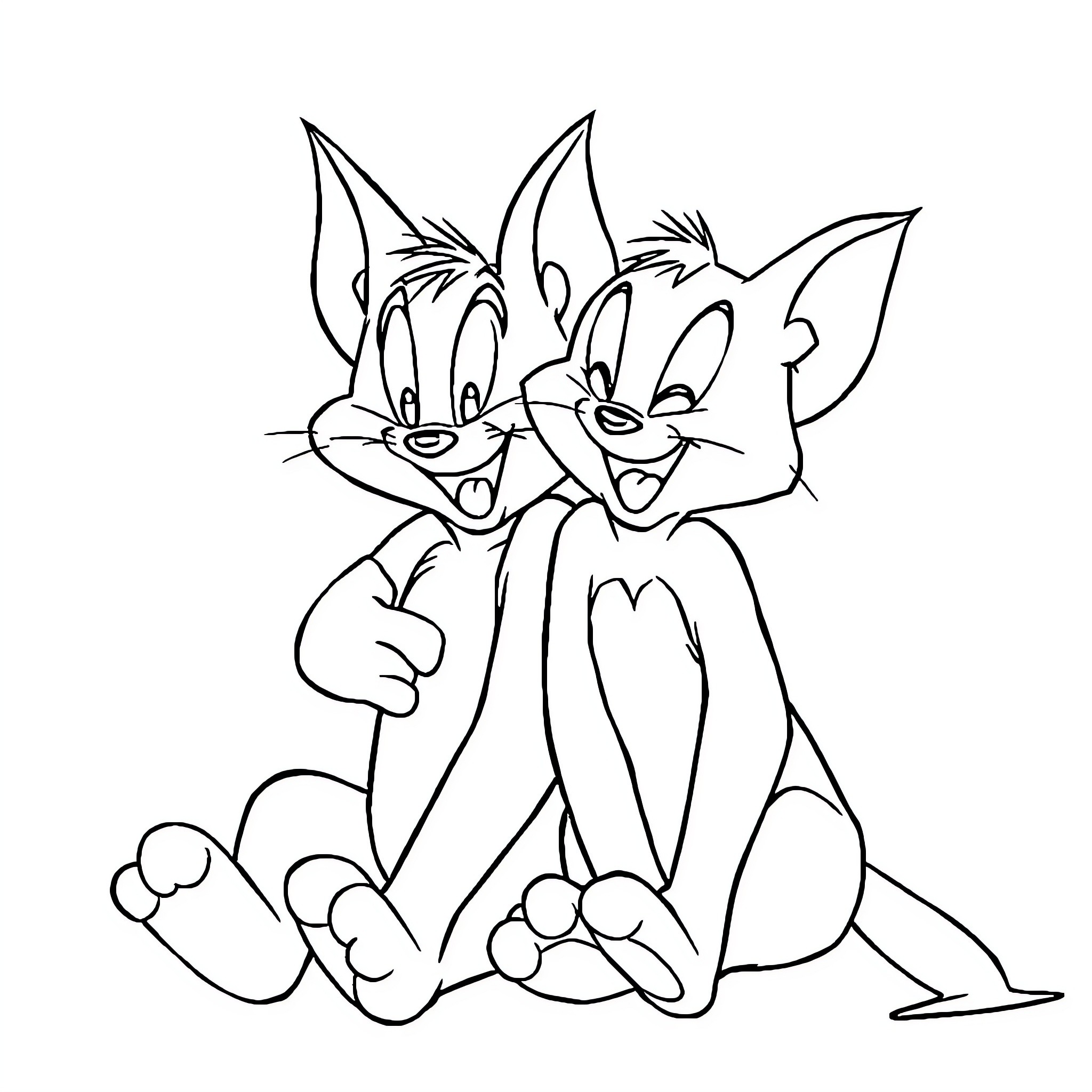 Tom and Jerry's Mischievous Antics Coloring Page (free black-and-white line drawing printable PDF for all, from beginners to advanced learners, including children, teens, adults, and seniors)