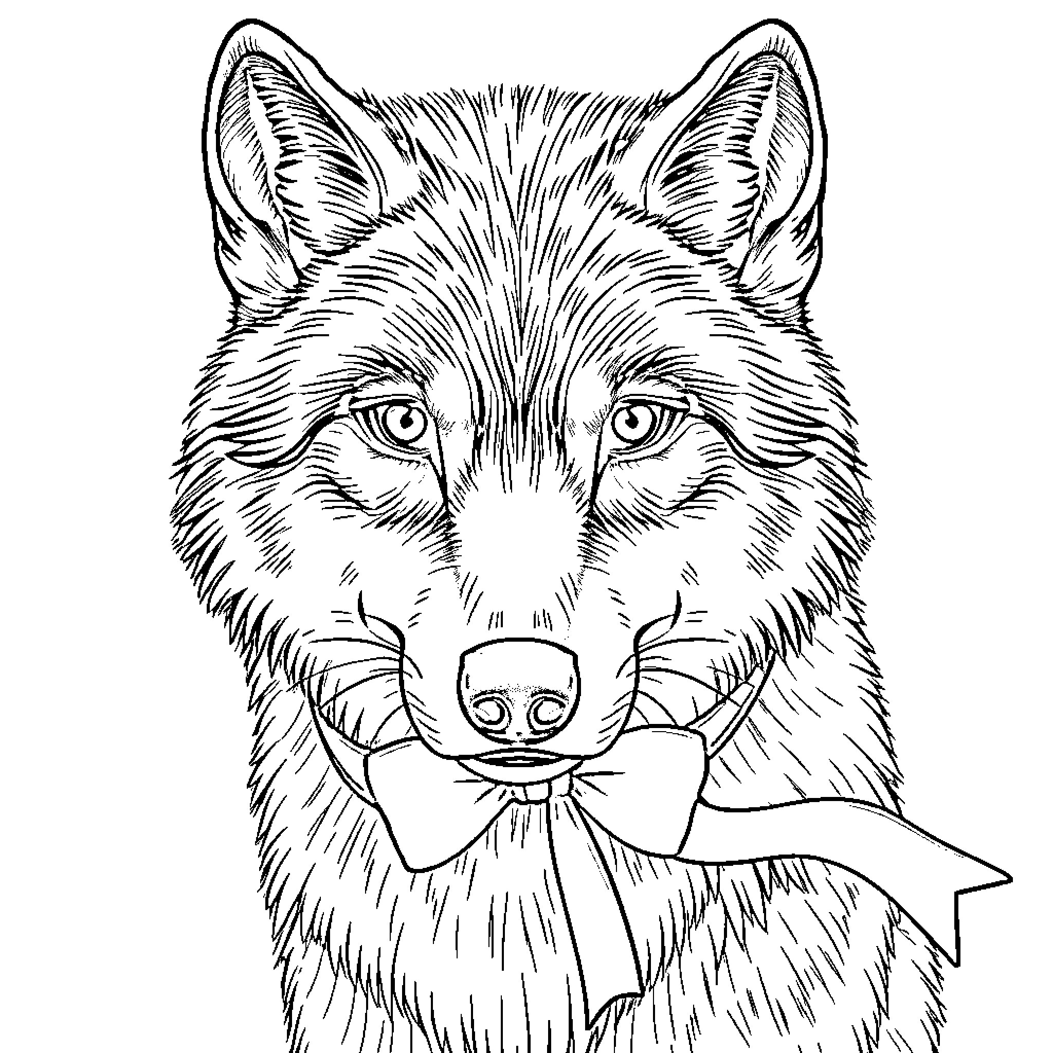 Wolf's Fierce Gaze and Detailed Fur Coloring Page (free black-and-white line drawing printable PDF for all, from beginners to advanced learners, including children, teens, adults, and seniors)