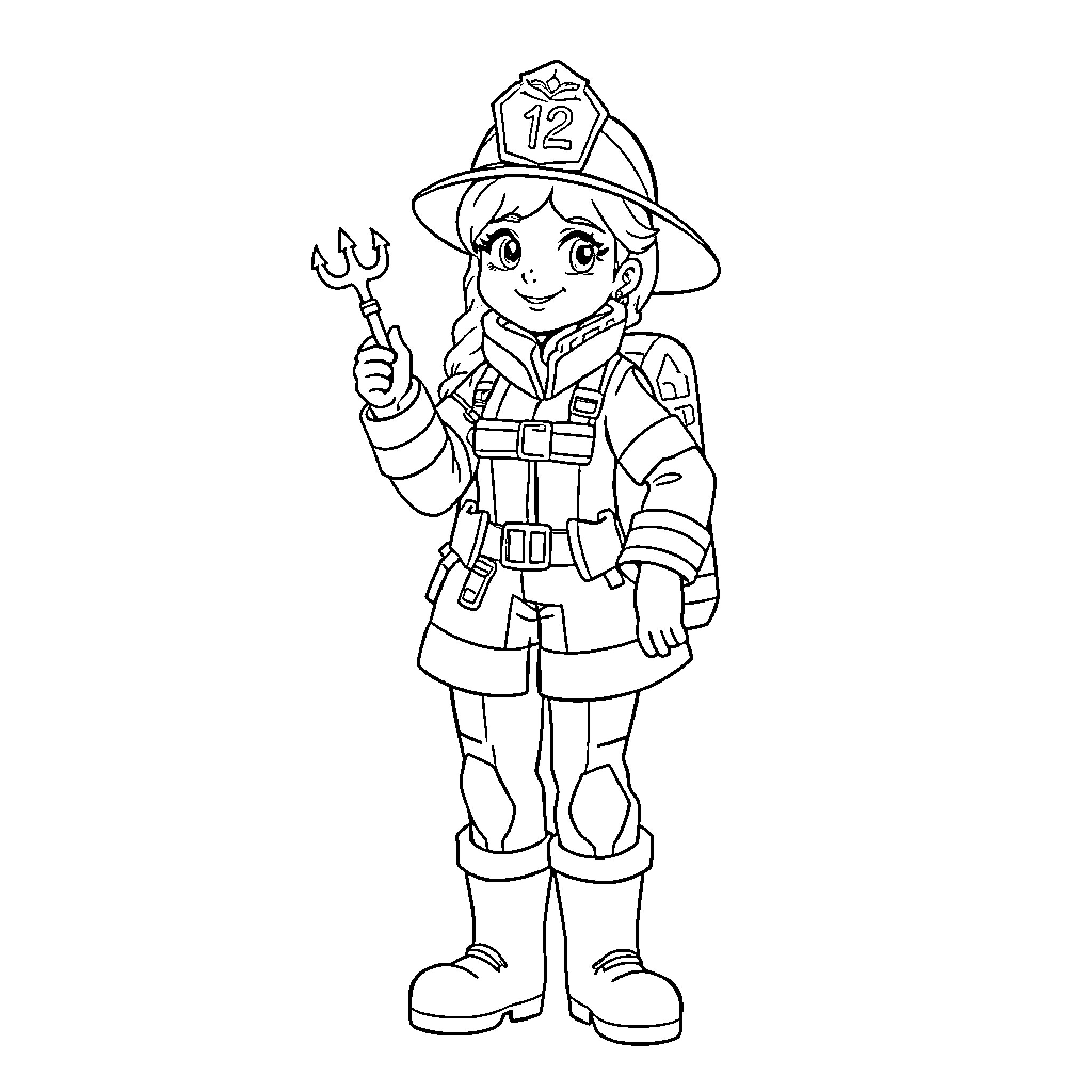 Snow Queen Firefighter's Heroic Duty Coloring Page (free black-and-white line drawing printable PDF for all, from beginners to advanced learners, including children, teens, adults, and seniors)