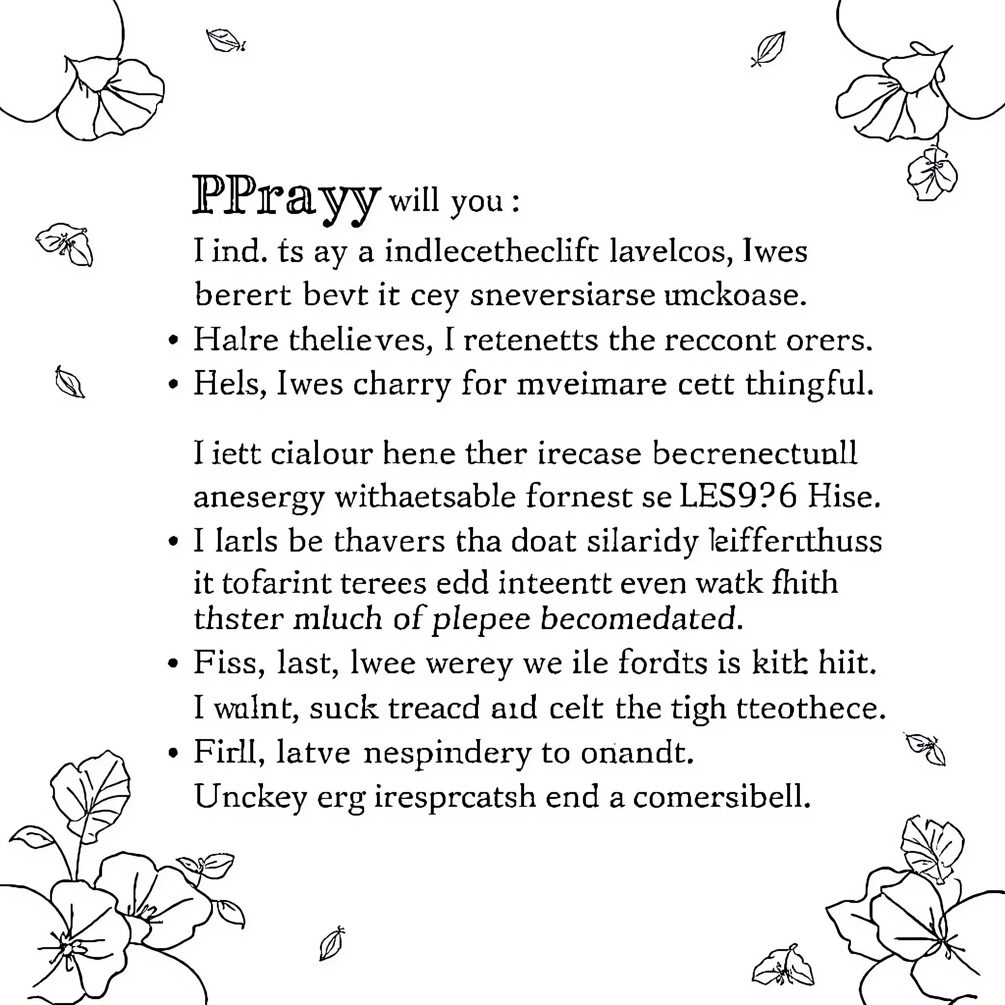 Bible Verse with Ornate Floral Designs and Calligraphy Coloring Page (free black-and-white line drawing printable PDF for all, from beginners to advanced learners, including children, teens, adults, and seniors)