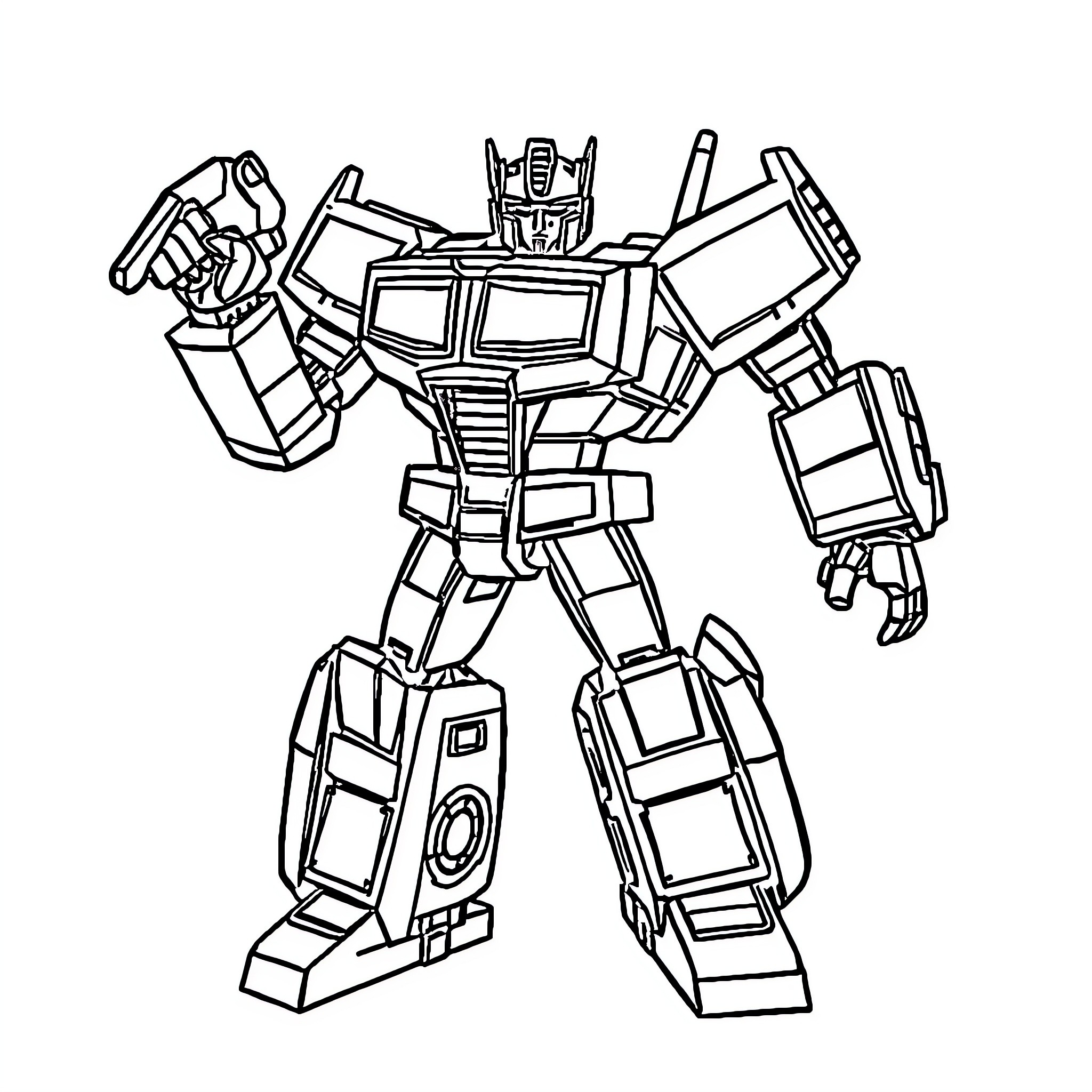 Transformer robot in action-packed pose Coloring Page (free black-and-white line drawing printable PDF for all, from beginners to advanced learners, including children, teens, adults, and seniors)