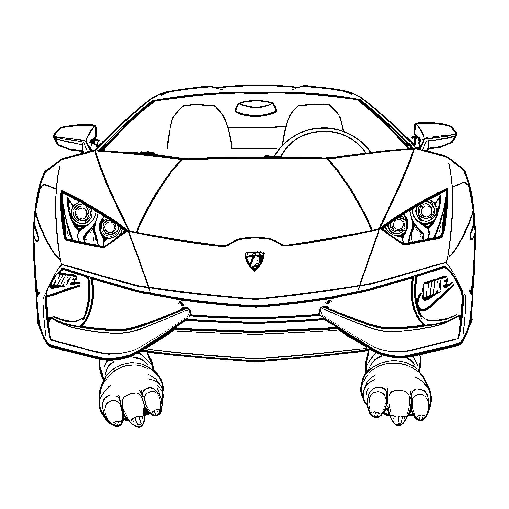 Lamborghini supercar in athletic pose Coloring Page (free black-and-white line drawing printable PDF for all, from beginners to advanced learners, including children, teens, adults, and seniors)