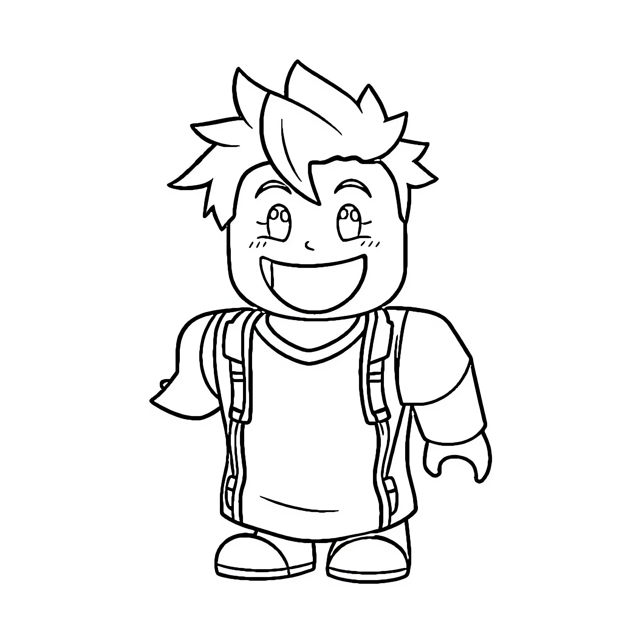 Roblox Character in Happy Pose Coloring Page (free black-and-white line drawing printable PDF for all, from beginners to advanced learners, including children, teens, adults, and seniors)