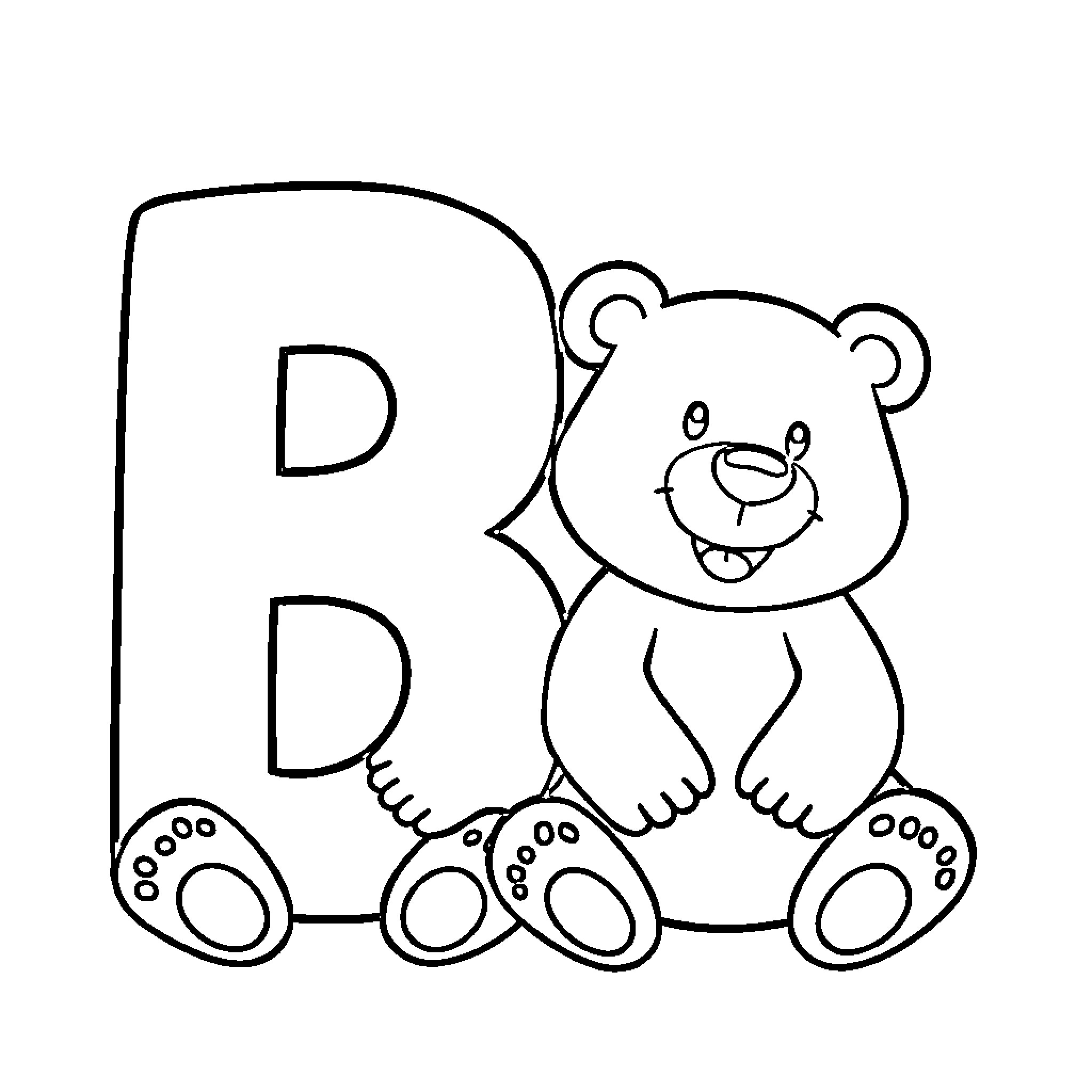 Bear with letter B coloring page Coloring Page (free black-and-white line drawing printable PDF for all, from beginners to advanced learners, including children, teens, adults, and seniors)