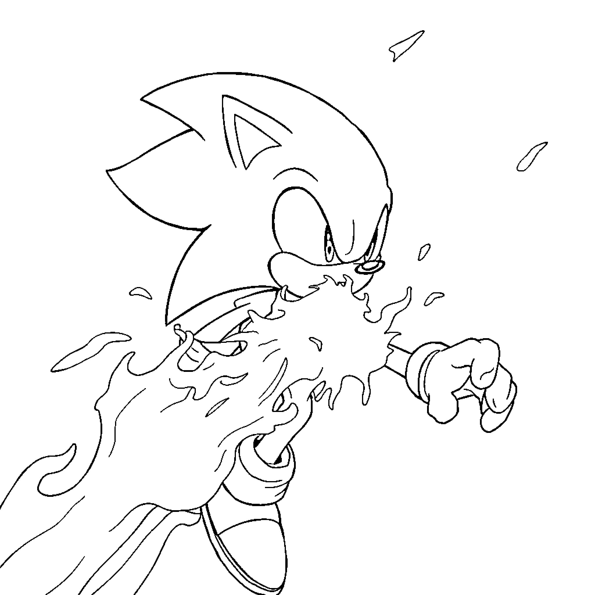 Sonic racing at high speed through obstacles Coloring Page (free black-and-white line drawing printable PDF for all, from beginners to advanced learners, including children, teens, adults, and seniors)