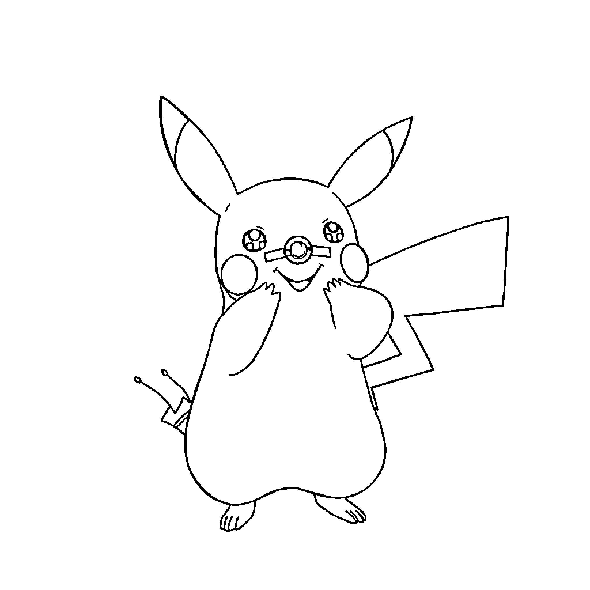 Pikachu in a Playful Pose Coloring Page (free black-and-white line drawing printable PDF for all, from beginners to advanced learners, including children, teens, adults, and seniors)
