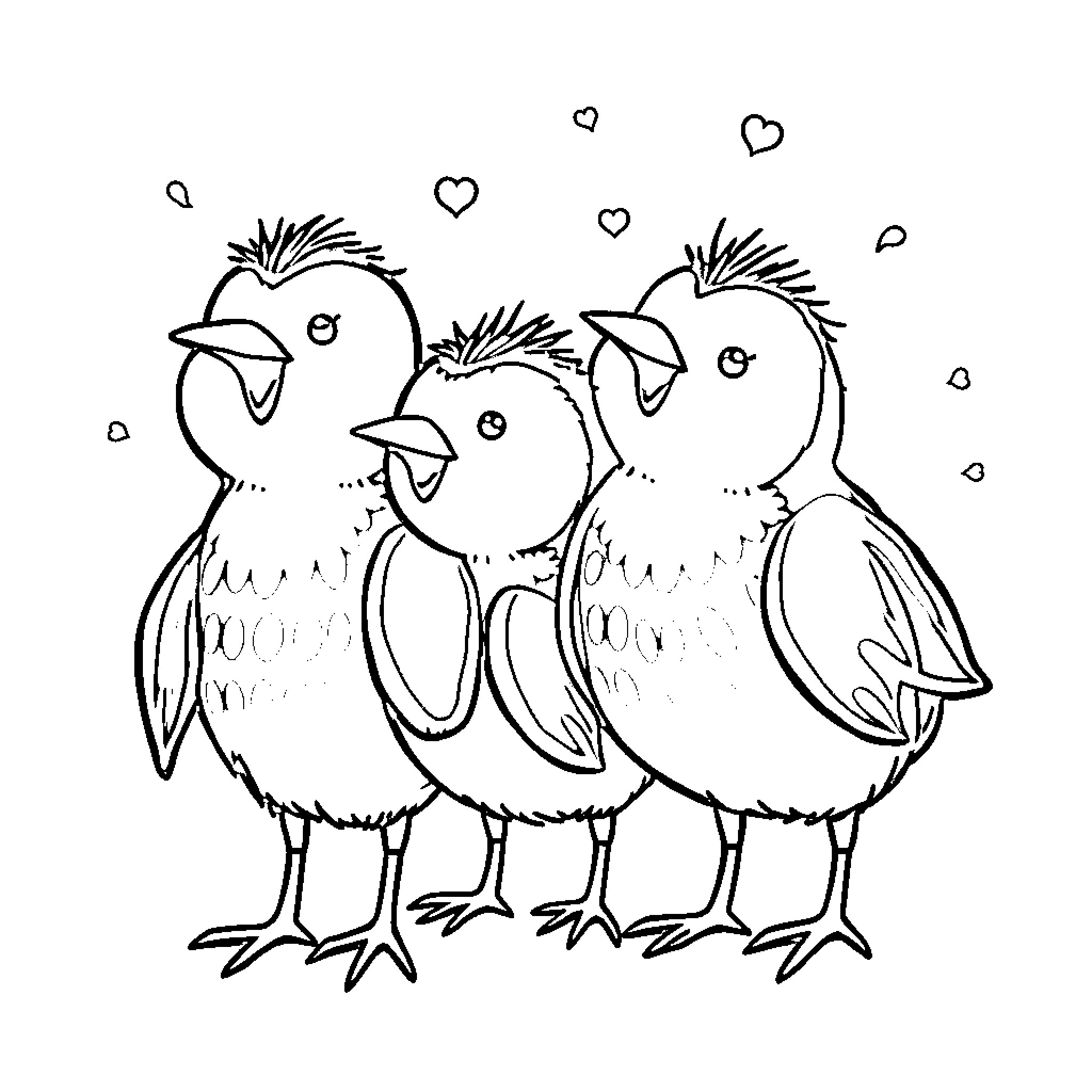 Teenie Pings singing and dancing joyfully Coloring Page (free black-and-white line drawing printable PDF for all, from beginners to advanced learners, including children, teens, adults, and seniors)