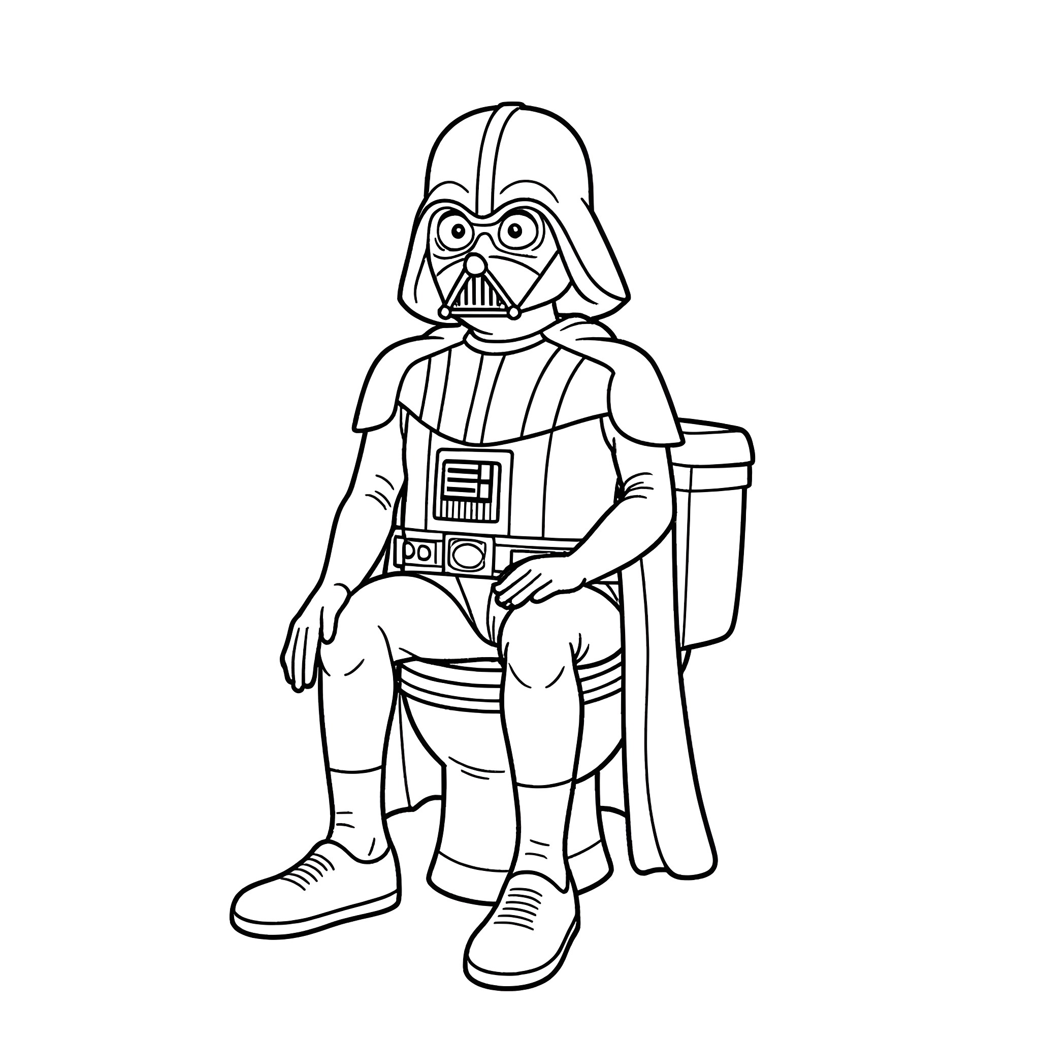 Darth Vader in iconic Star Wars costume Coloring Page (free black-and-white line drawing printable PDF for all, from beginners to advanced learners, including children, teens, adults, and seniors)