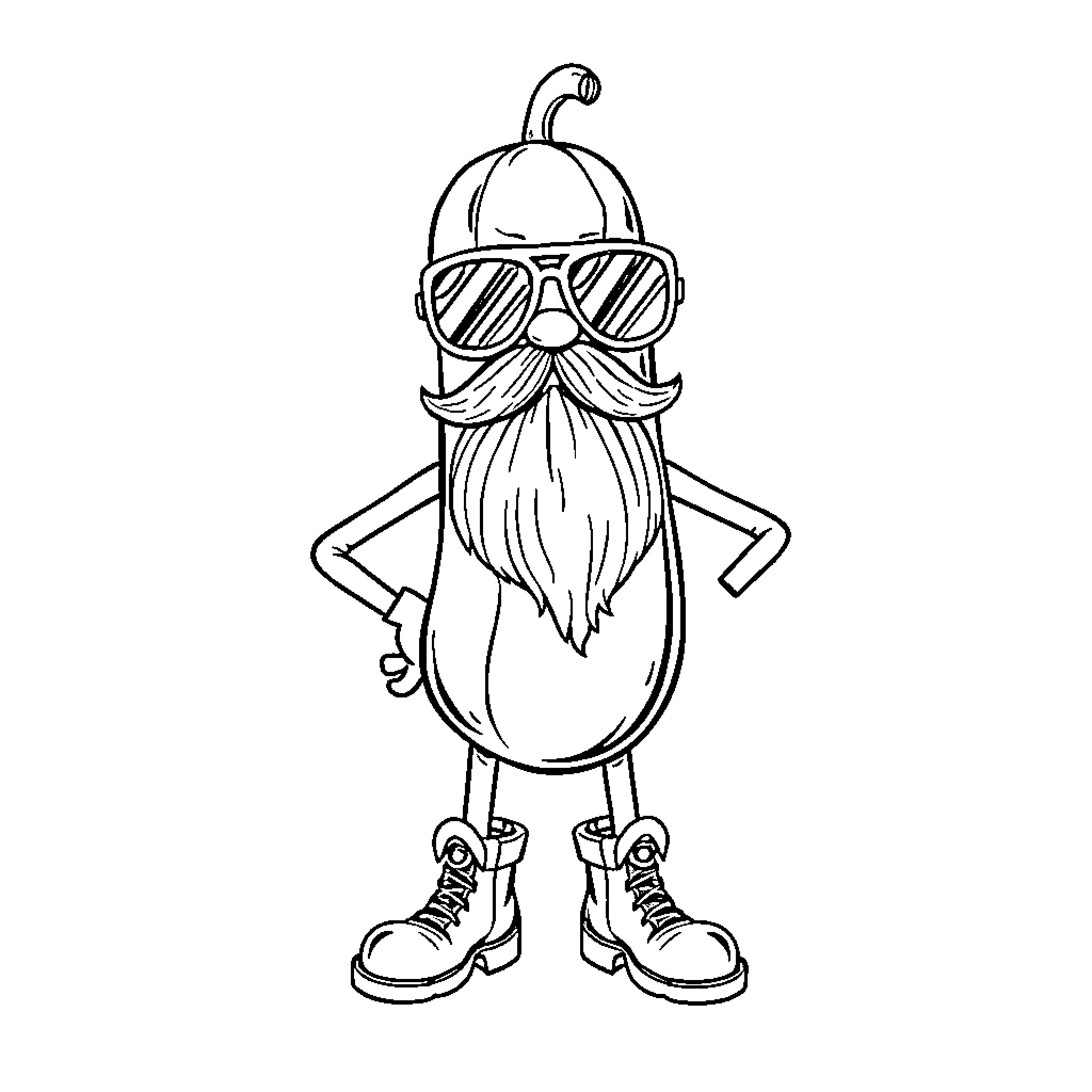 Pickle wearing sunglasses and mustache Coloring Page (free black-and-white line drawing printable PDF for all, from beginners to advanced learners, including children, teens, adults, and seniors)