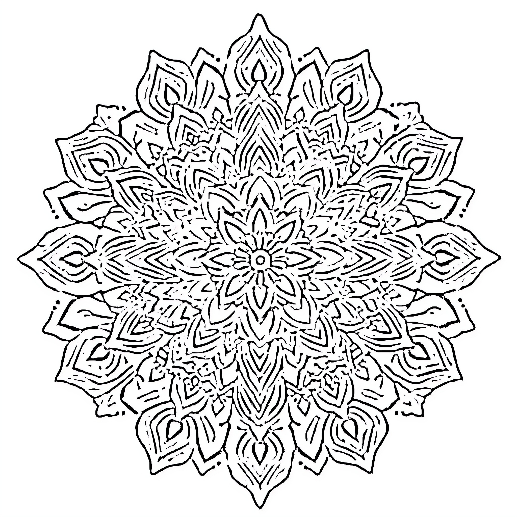 Mandala with intricate floral design Coloring Page (free black-and-white line drawing printable PDF for all, from beginners to advanced learners, including children, teens, adults, and seniors)