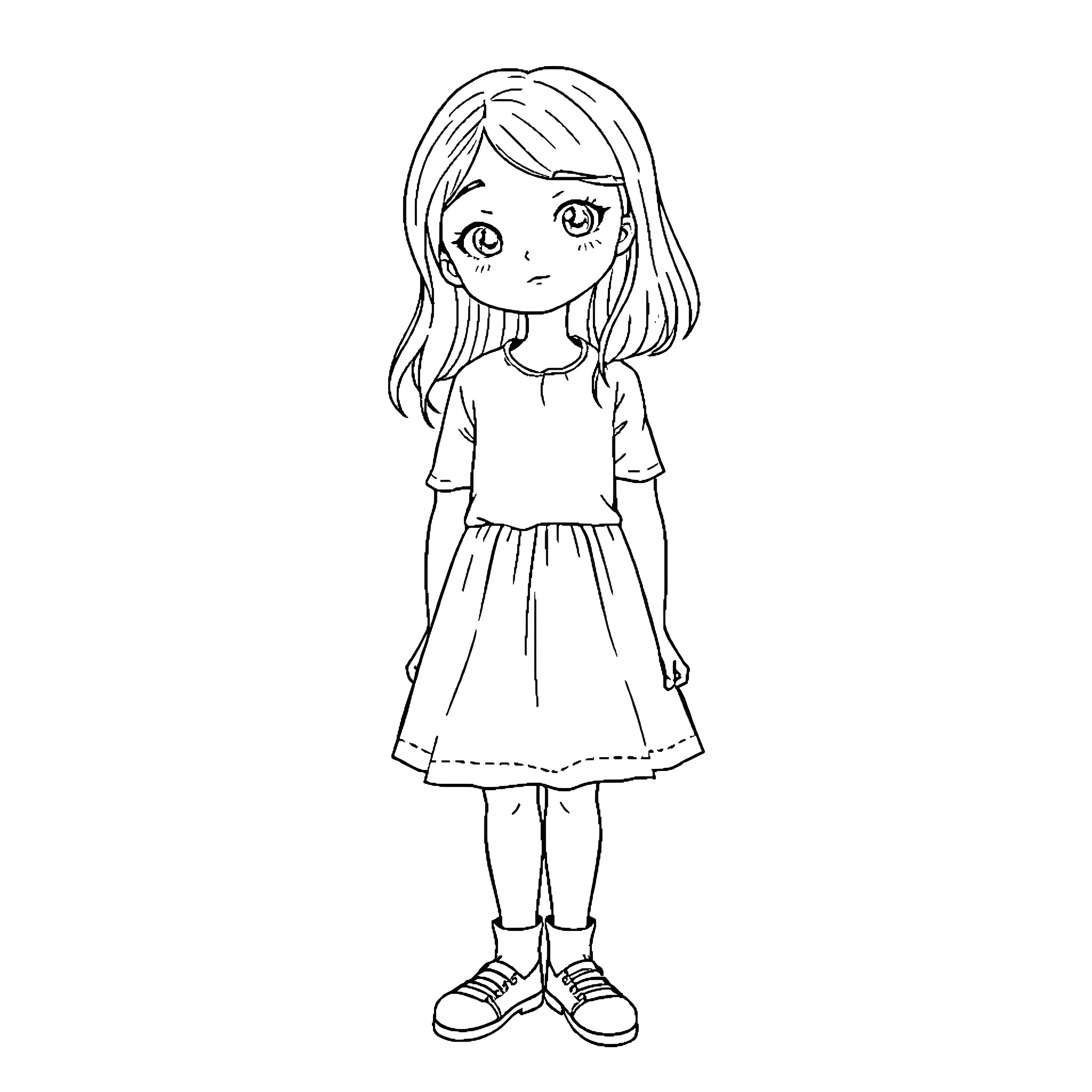 Anya's Casual Day Outfit Coloring Page (free black-and-white line drawing printable PDF for all, from beginners to advanced learners, including children, teens, adults, and seniors)