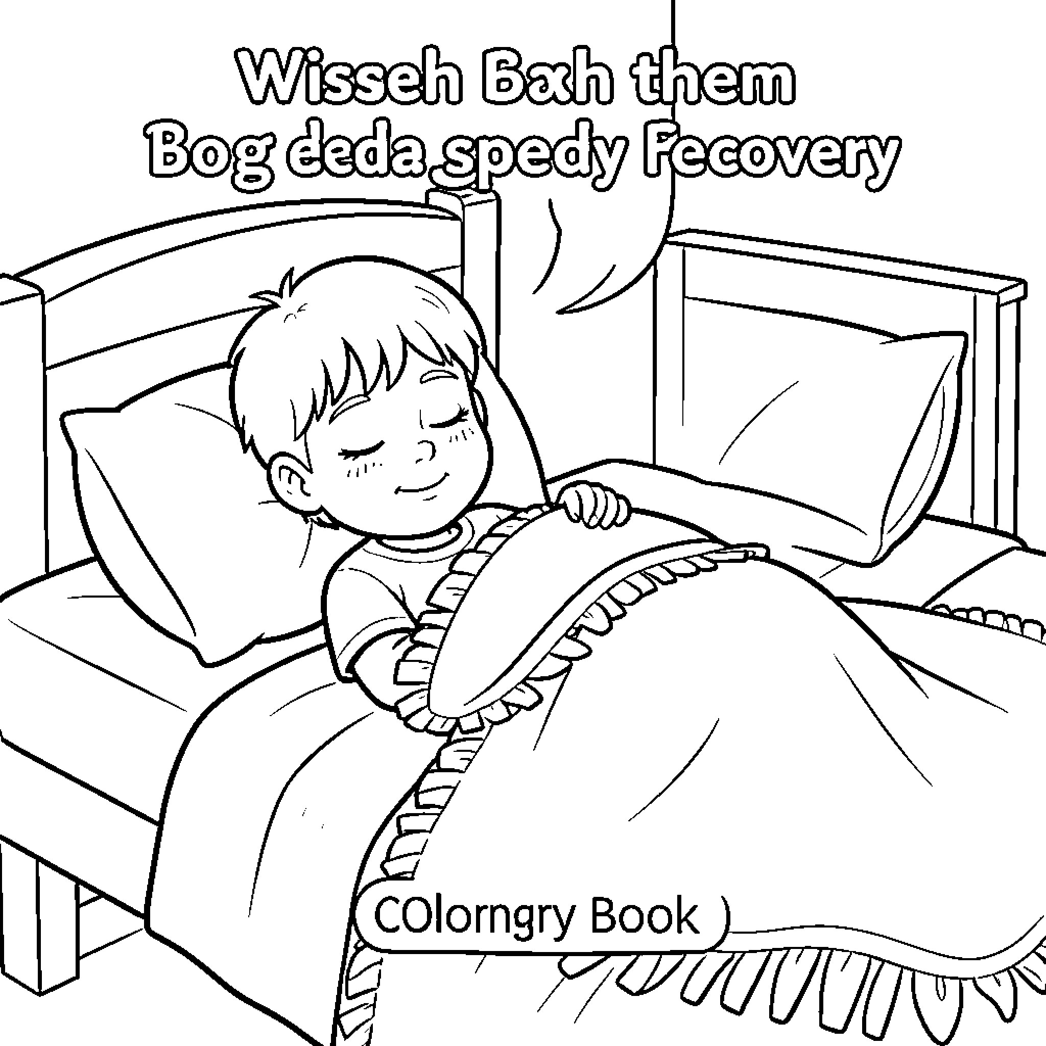 Child resting peacefully in bed under a blanket Coloring Page (free black-and-white line drawing printable PDF for all, from beginners to advanced learners, including children, teens, adults, and seniors)