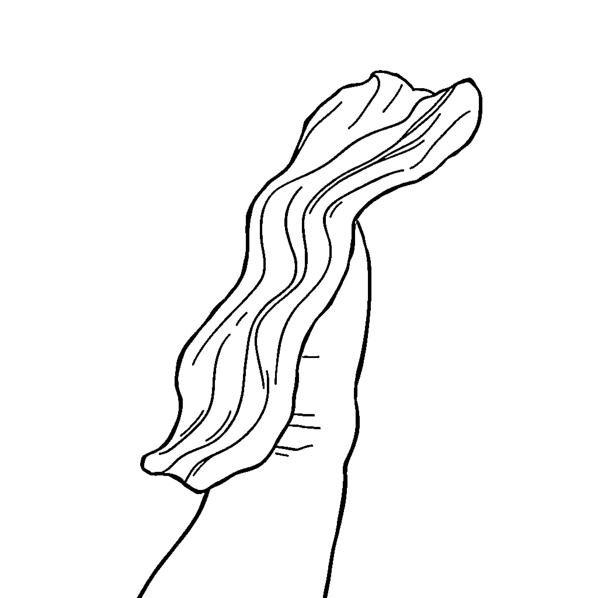 Bacon swirling gracefully Coloring Page (free black-and-white line drawing printable PDF for all, from beginners to advanced learners, including children, teens, adults, and seniors)