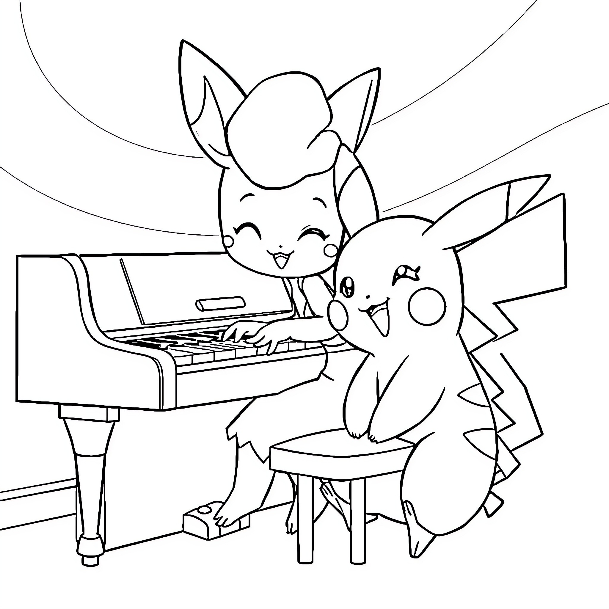 Bluey's Piano Playing Adventure Coloring Page (free black-and-white line drawing printable PDF for all, from beginners to advanced learners, including children, teens, adults, and seniors)