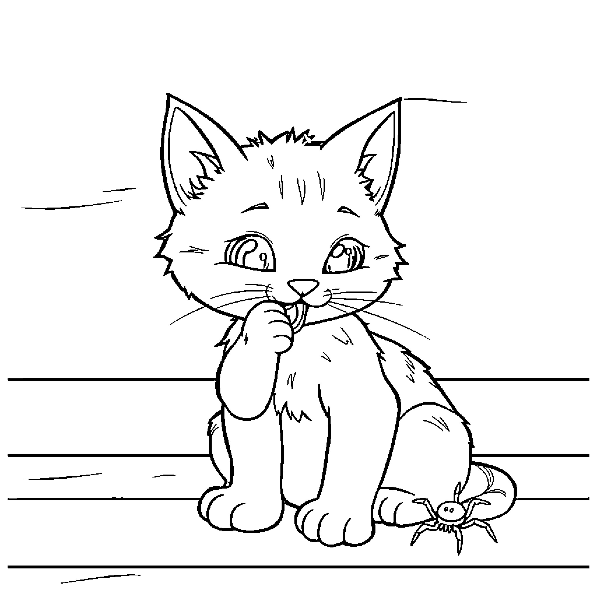 Cat coloring page with playful expression Coloring Page (free black-and-white line drawing printable PDF for all, from beginners to advanced learners, including children, teens, adults, and seniors)