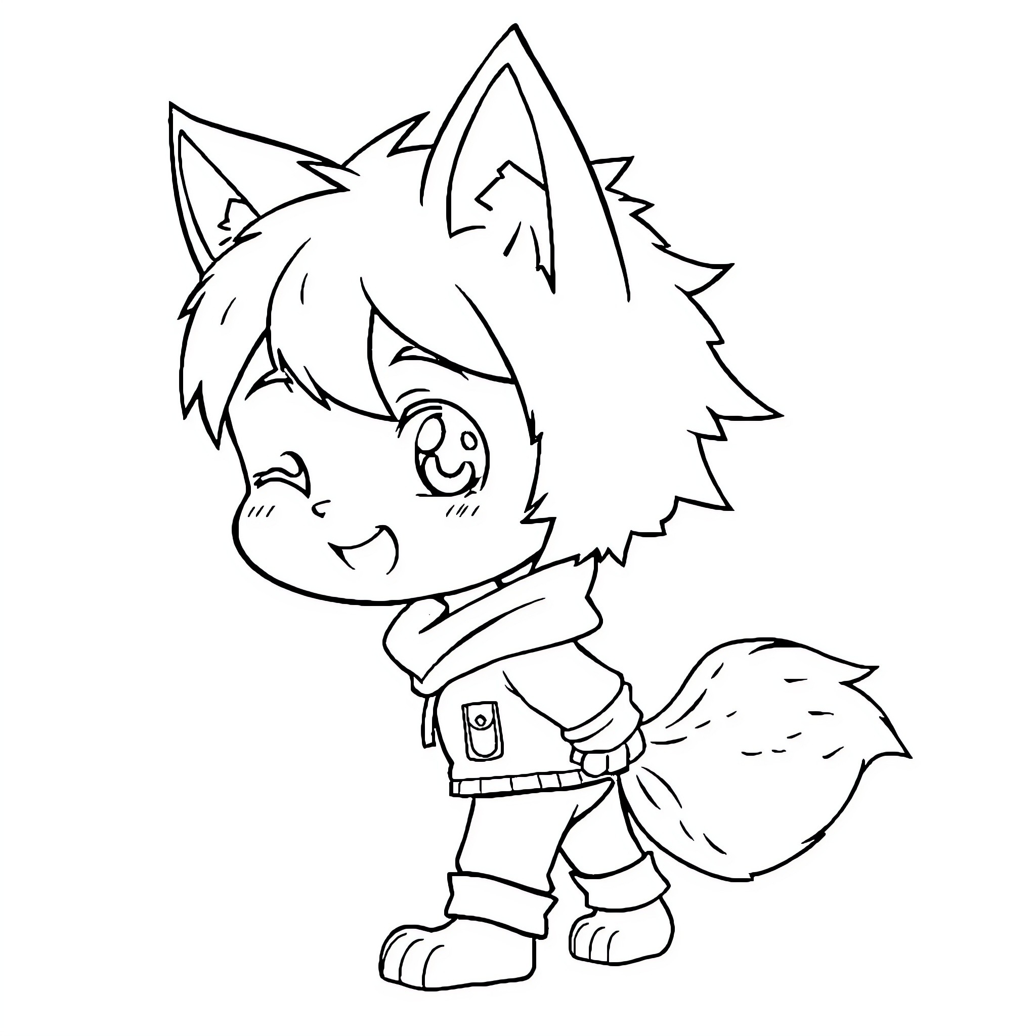 Anime Boy Happily Expressing Emotions Coloring Page (free black-and-white line drawing printable PDF for all, from beginners to advanced learners, including children, teens, adults, and seniors)