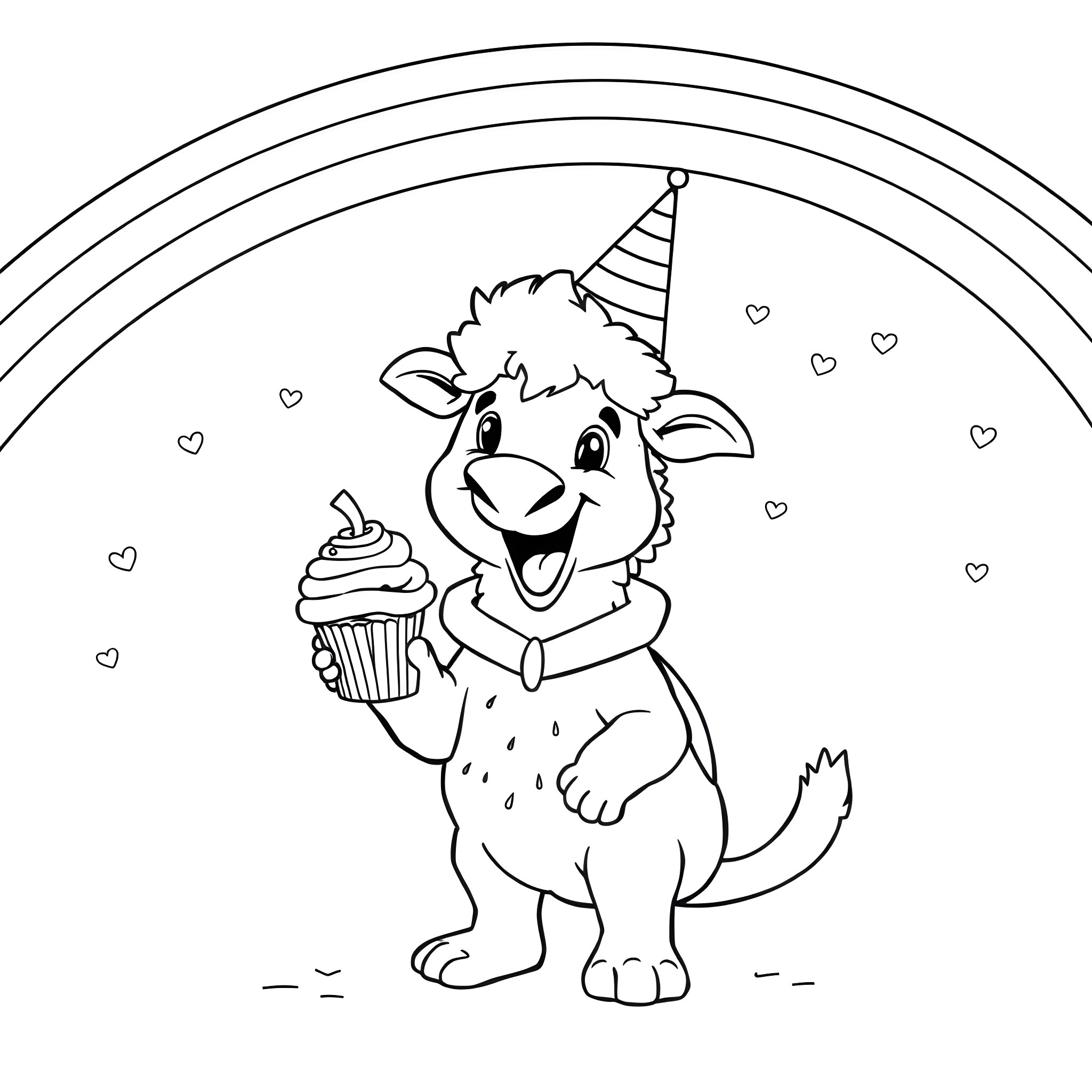 Gir holding a cupcake in a party setting Coloring Page (free black-and-white line drawing printable PDF for all, from beginners to advanced learners, including children, teens, adults, and seniors)