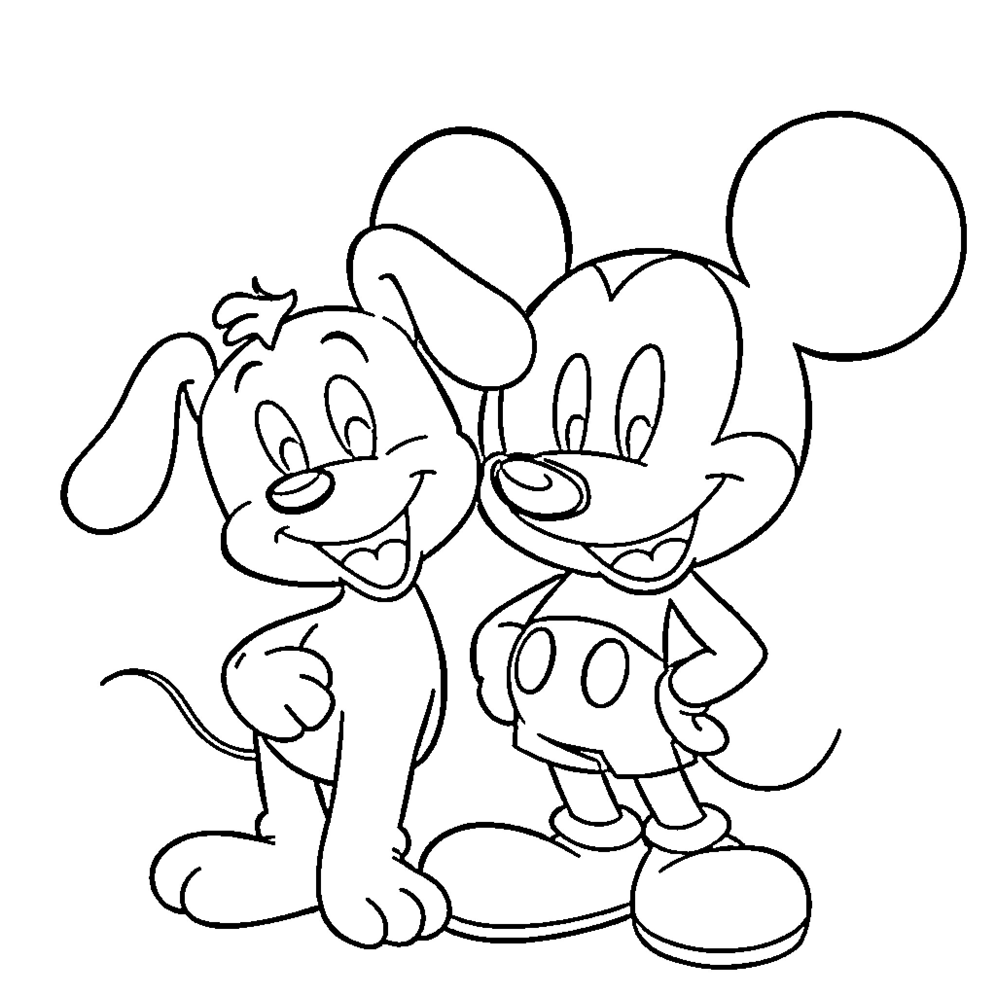 Bluey and Mickey Mouse Cartoon Friends Coloring Page (free black-and-white line drawing printable PDF for all, from beginners to advanced learners, including children, teens, adults, and seniors)