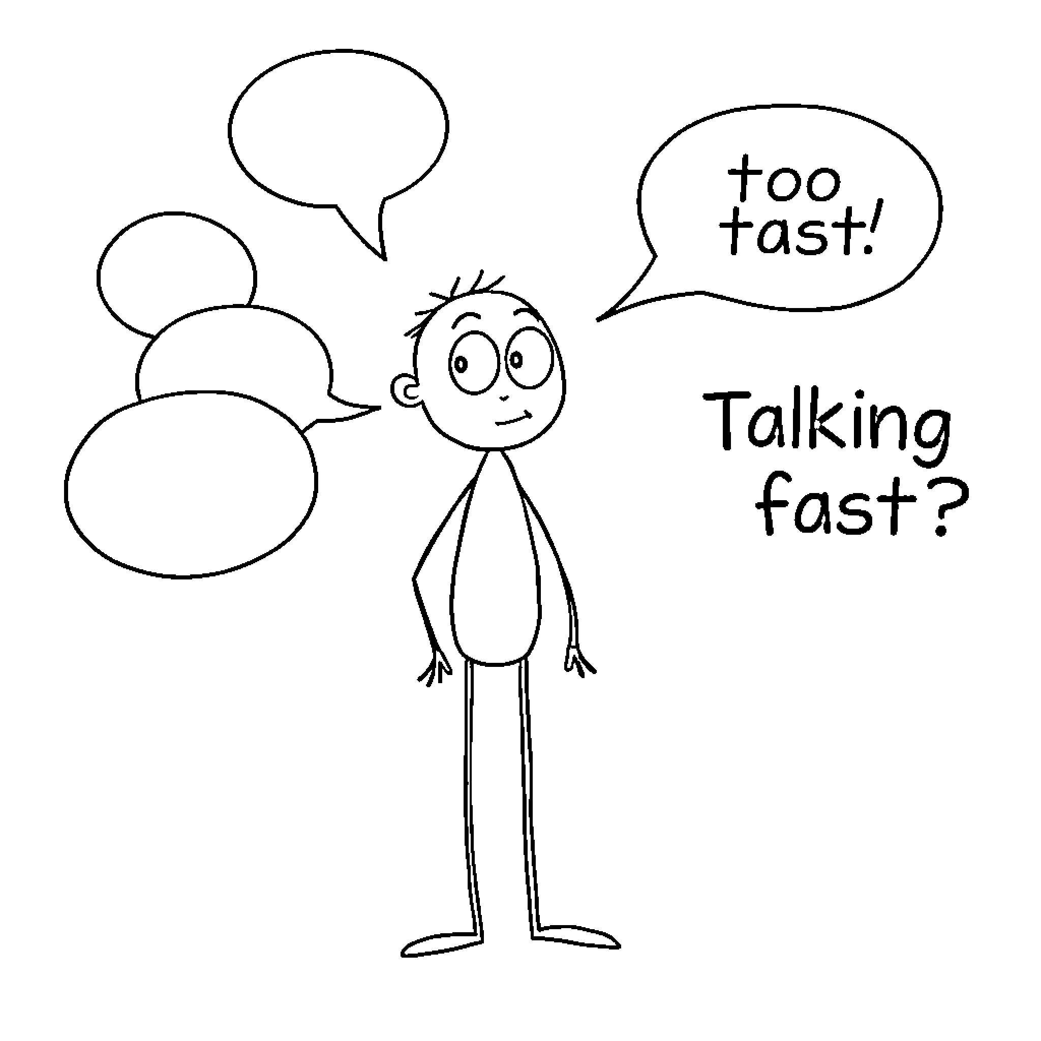 Person expressing concern over talking too fast Coloring Page (free black-and-white line drawing printable PDF for all, from beginners to advanced learners, including children, teens, adults, and seniors)