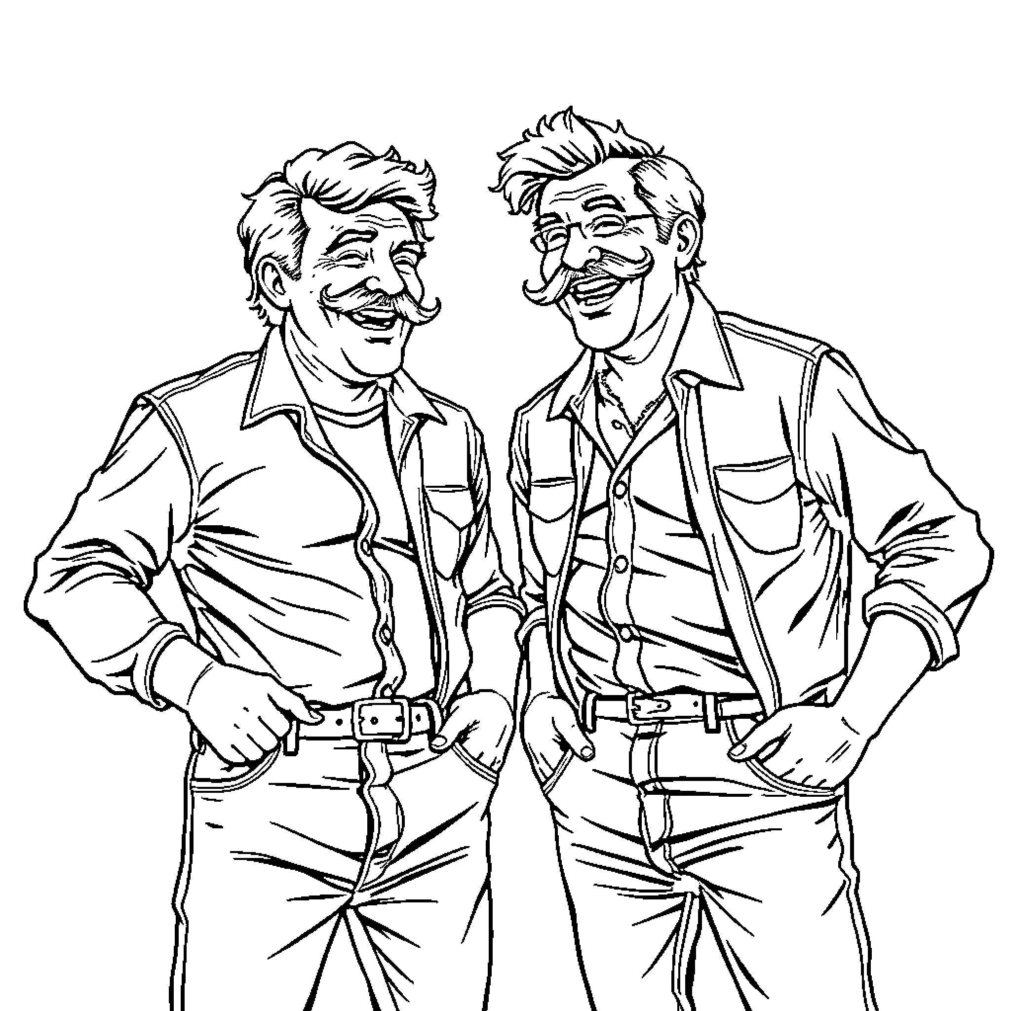 Daddy's Happy Moments with Friend Coloring Page (free black-and-white line drawing printable PDF for all, from beginners to advanced learners, including children, teens, adults, and seniors)