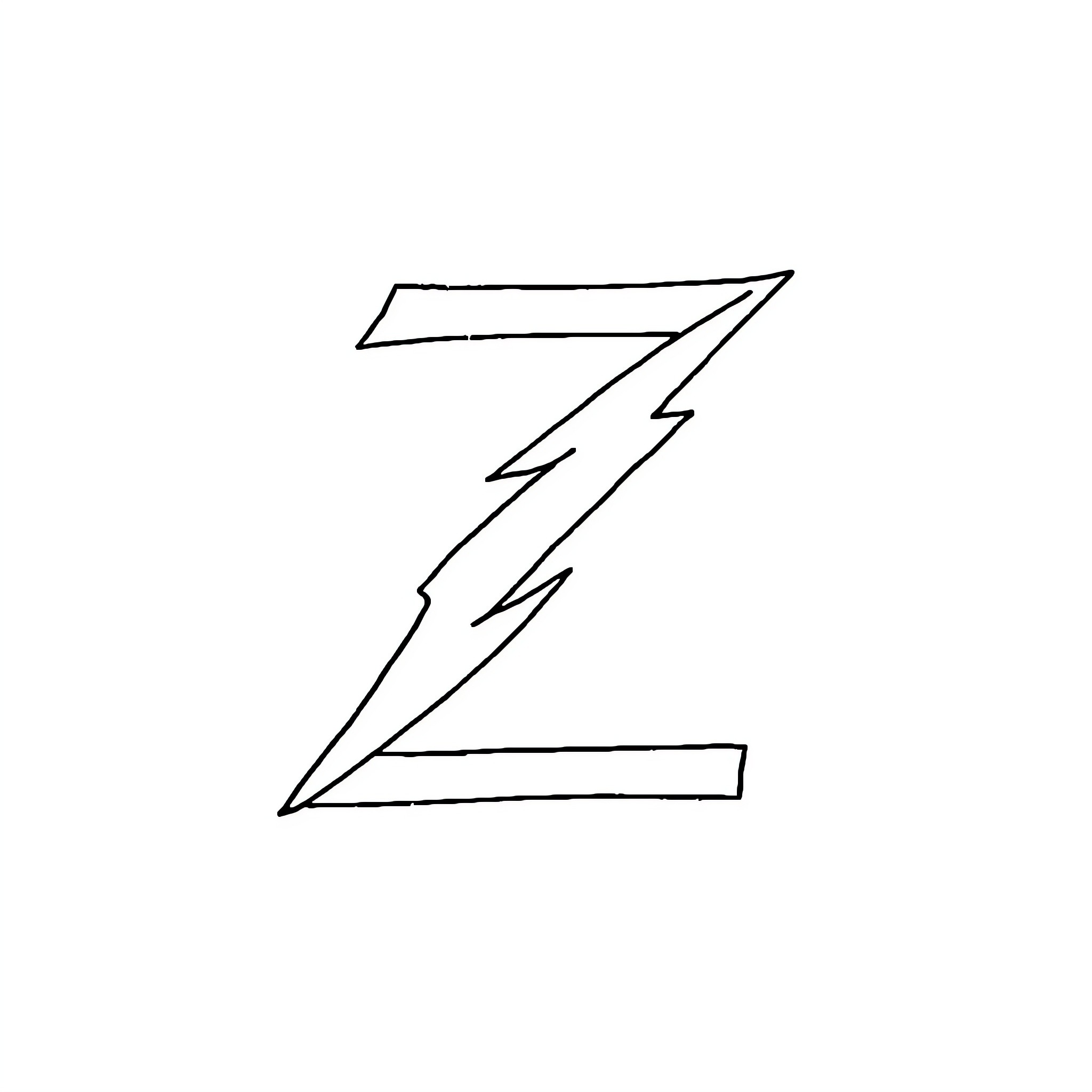Lightning-shaped letter Z Coloring Page (free black-and-white line drawing printable PDF for all, from beginners to advanced learners, including children, teens, adults, and seniors)