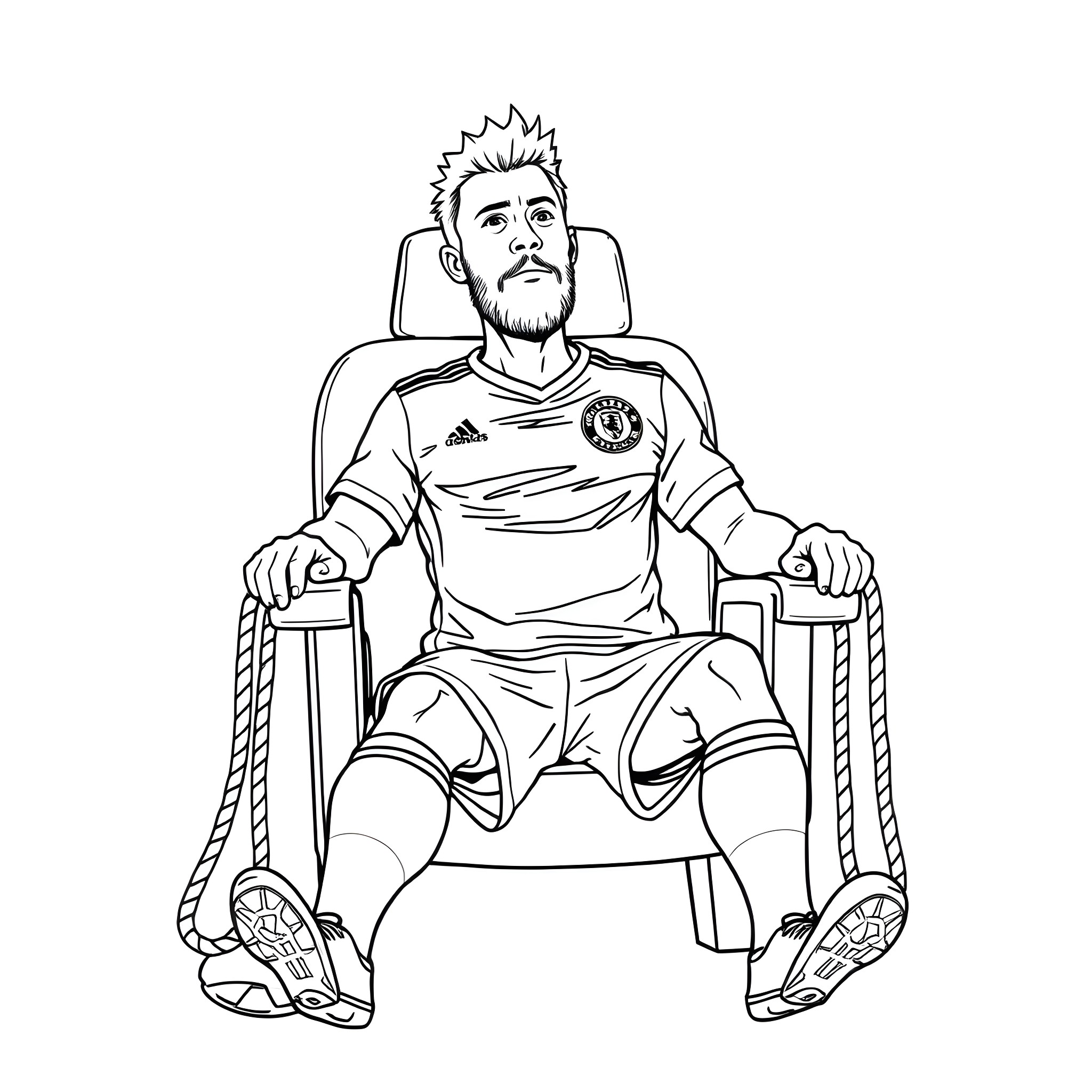 Soccer Player sitting in a wheelchair Coloring Page (free black-and-white line drawing printable PDF for all, from beginners to advanced learners, including children, teens, adults, and seniors)