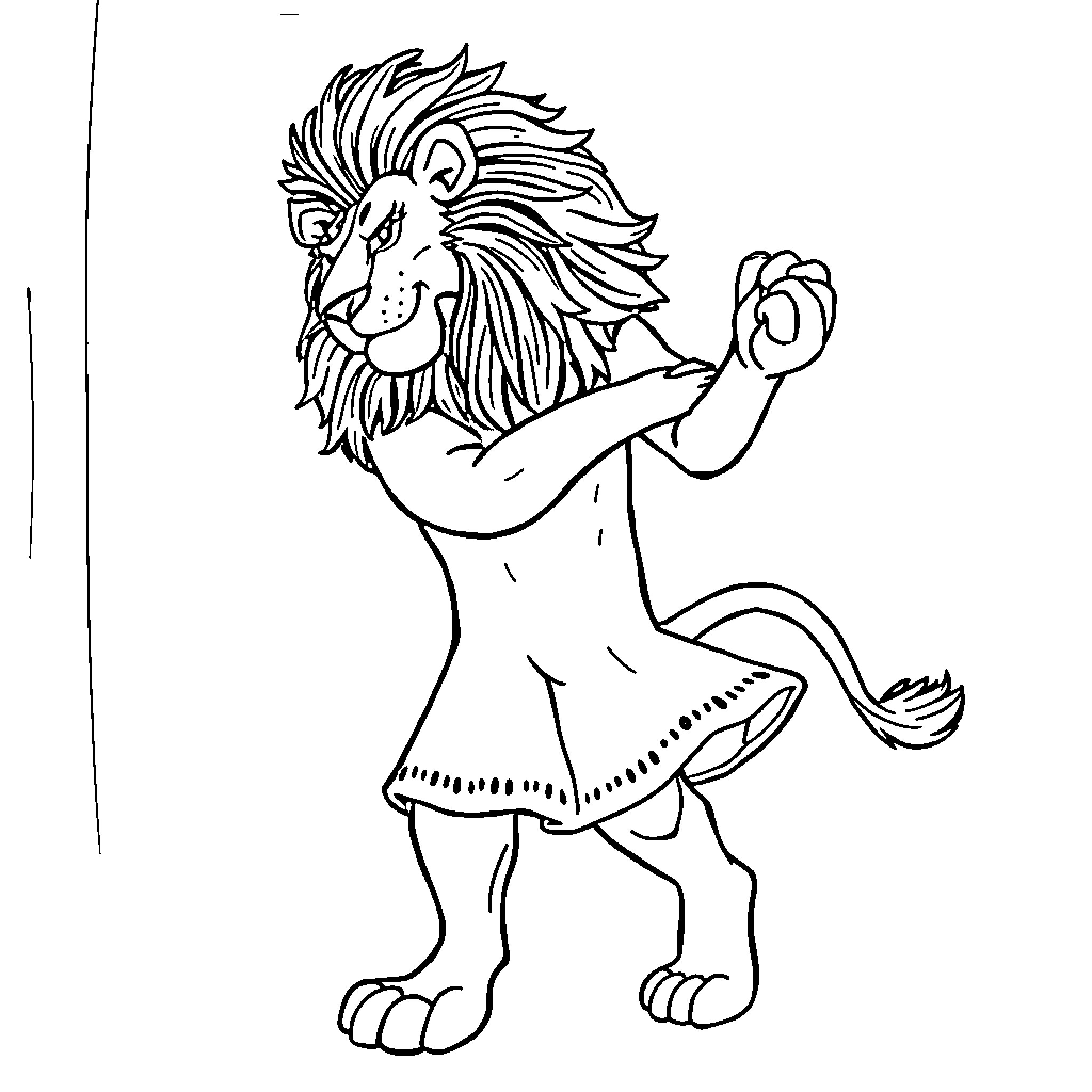 Lion dancing and gesturing Coloring Page (free black-and-white line drawing printable PDF for all, from beginners to advanced learners, including children, teens, adults, and seniors)