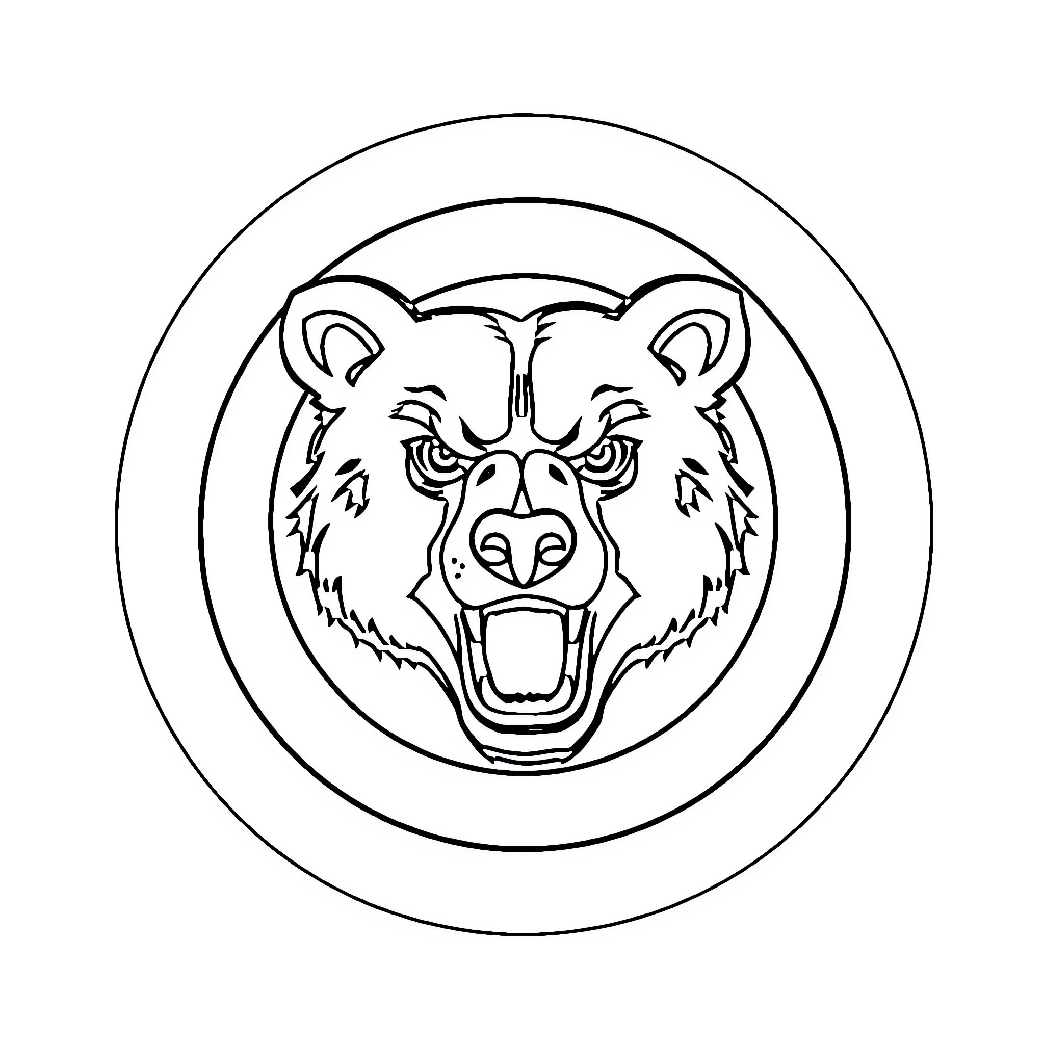 Cubs Logo with Fierce Bear Mascot Coloring Page (free black-and-white line drawing printable PDF for all, from beginners to advanced learners, including children, teens, adults, and seniors)