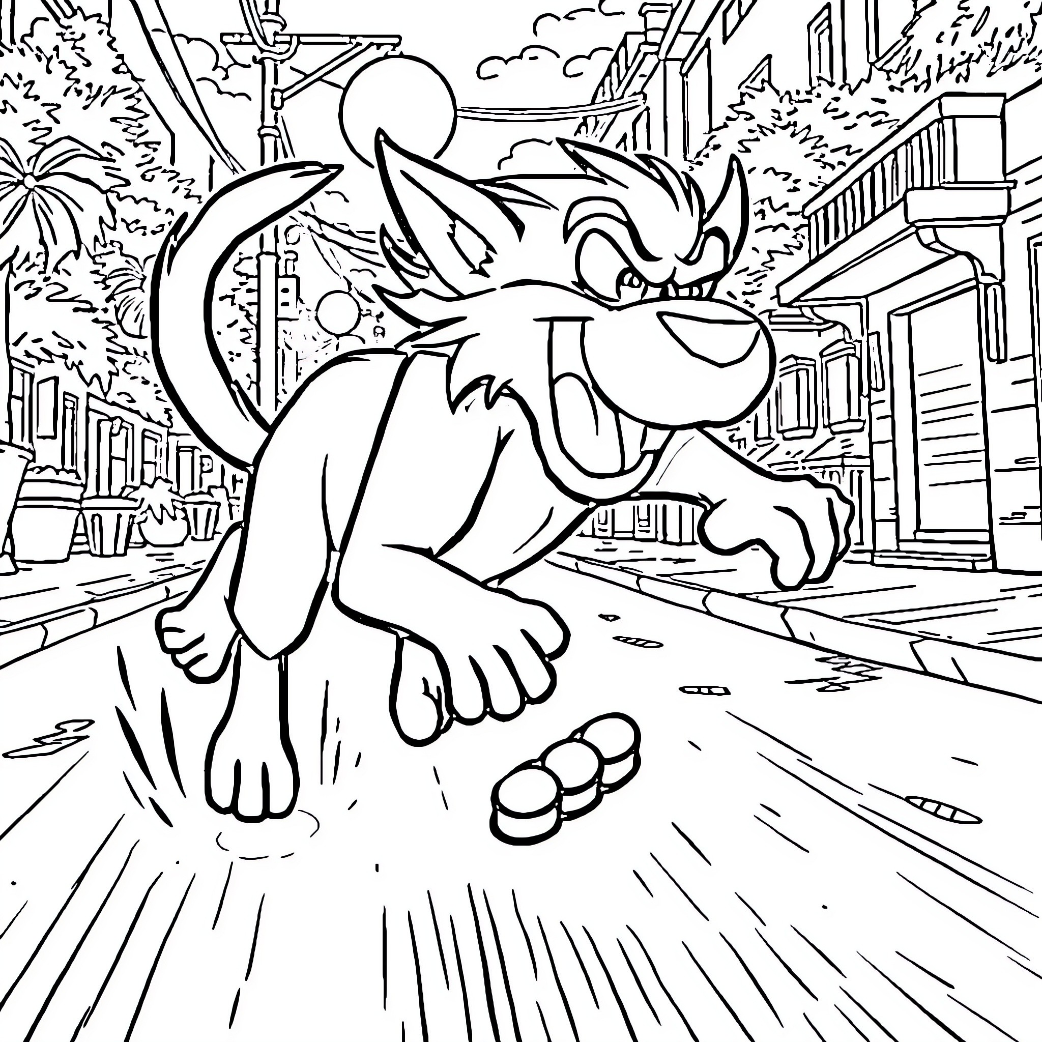 Kaliman racing through the city streets Coloring Page (free black-and-white line drawing printable PDF for all, from beginners to advanced learners, including children, teens, adults, and seniors)