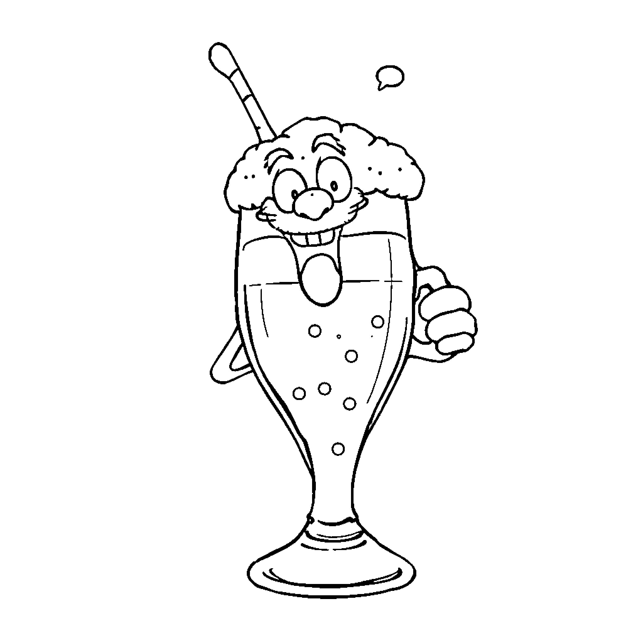 Beer Milkshake with Happy Character Coloring Page (free black-and-white line drawing printable PDF for all, from beginners to advanced learners, including children, teens, adults, and seniors)