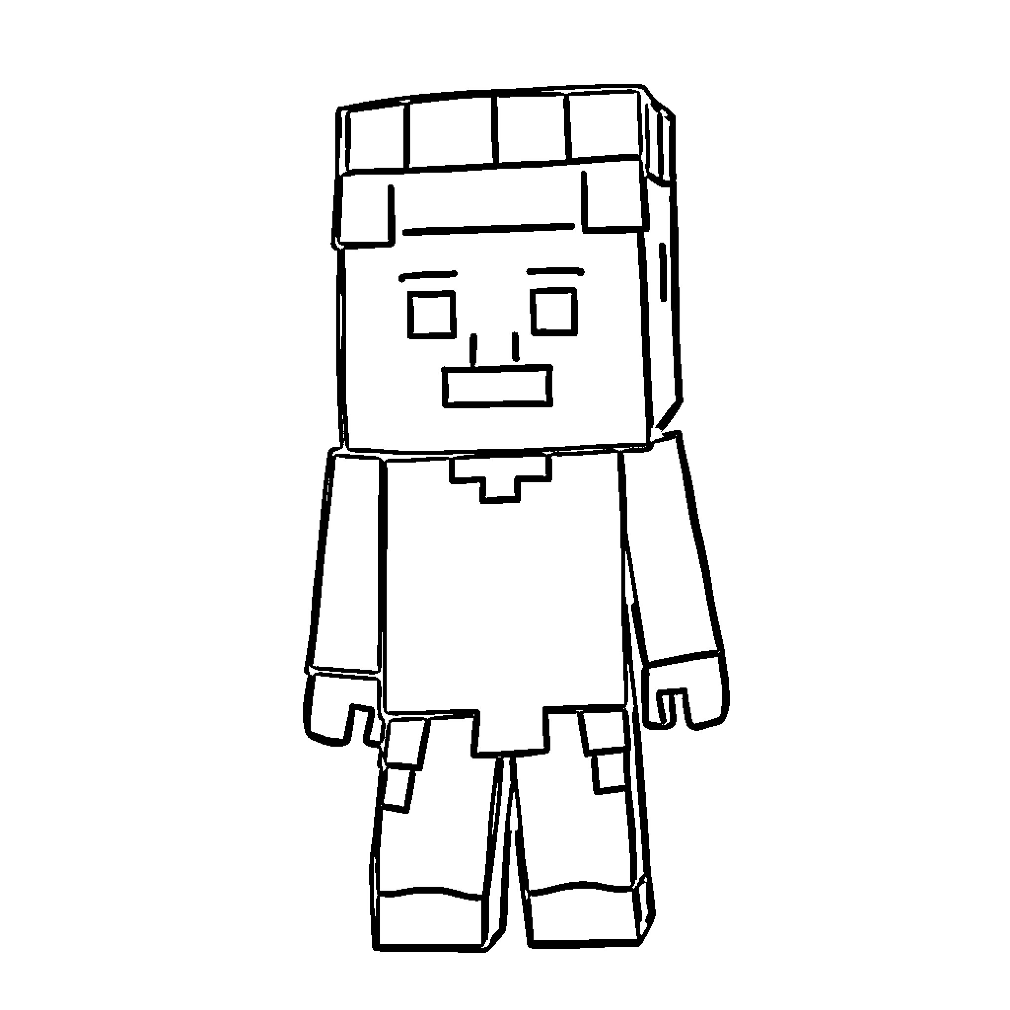 Minecraft Character standing with simple blocky design Coloring Page (free black-and-white line drawing printable PDF for all, from beginners to advanced learners, including children, teens, adults, and seniors)