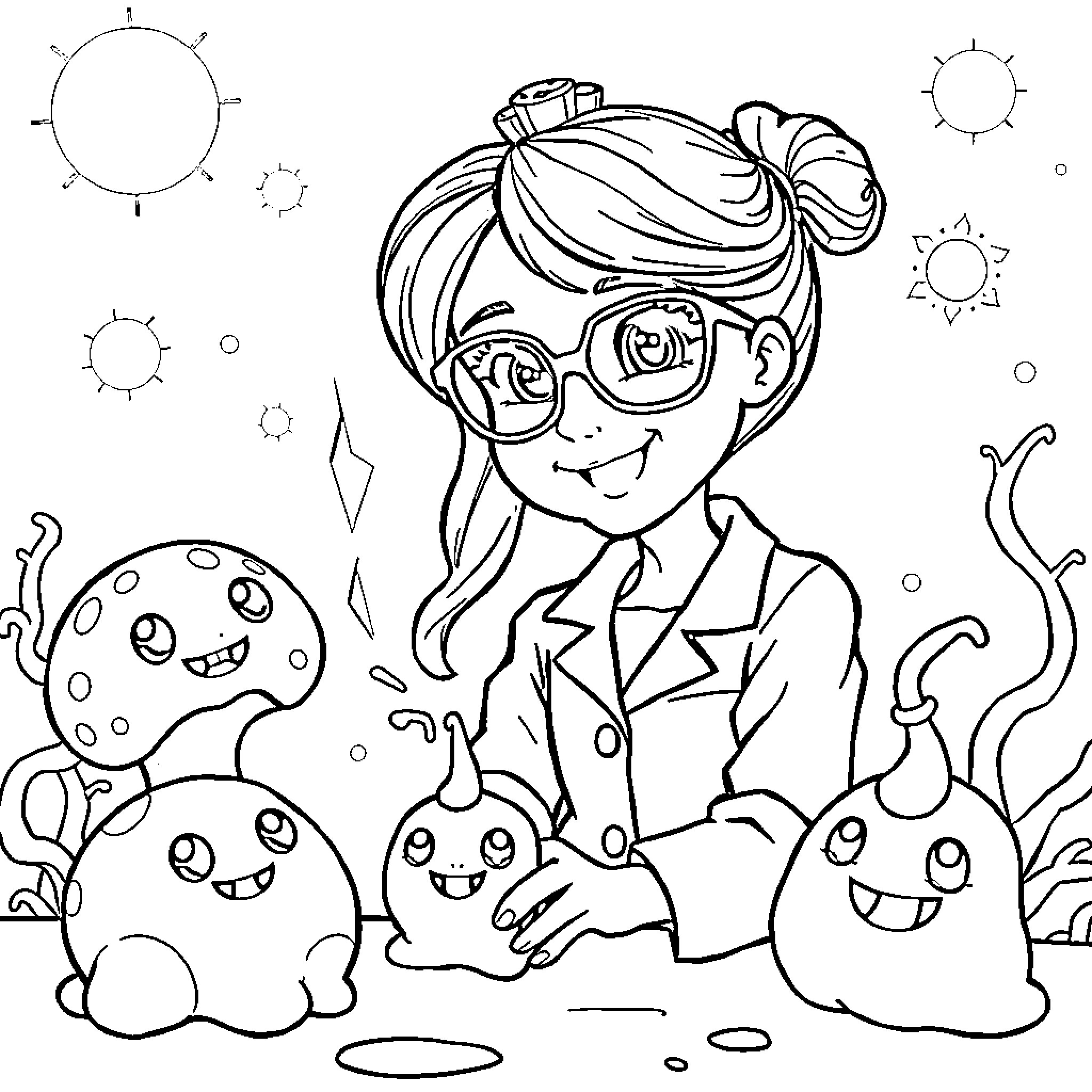 Princess Exploring the Whimsical World Coloring Page (free black-and-white line drawing printable PDF for all, from beginners to advanced learners, including children, teens, adults, and seniors)