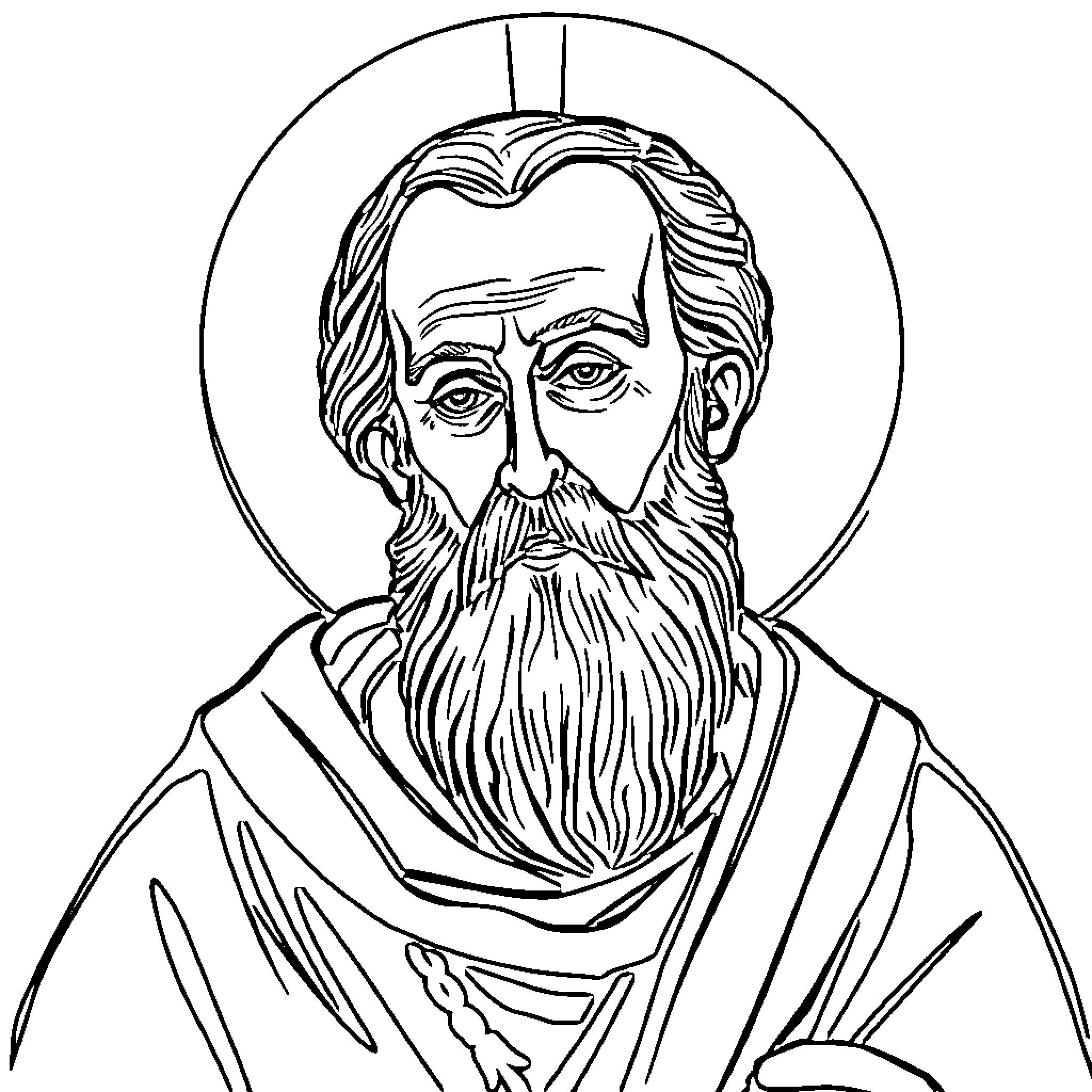 Saint Nektarios portrayed in a religious illustration Coloring Page (free black-and-white line drawing printable PDF for all, from beginners to advanced learners, including children, teens, adults, and seniors)
