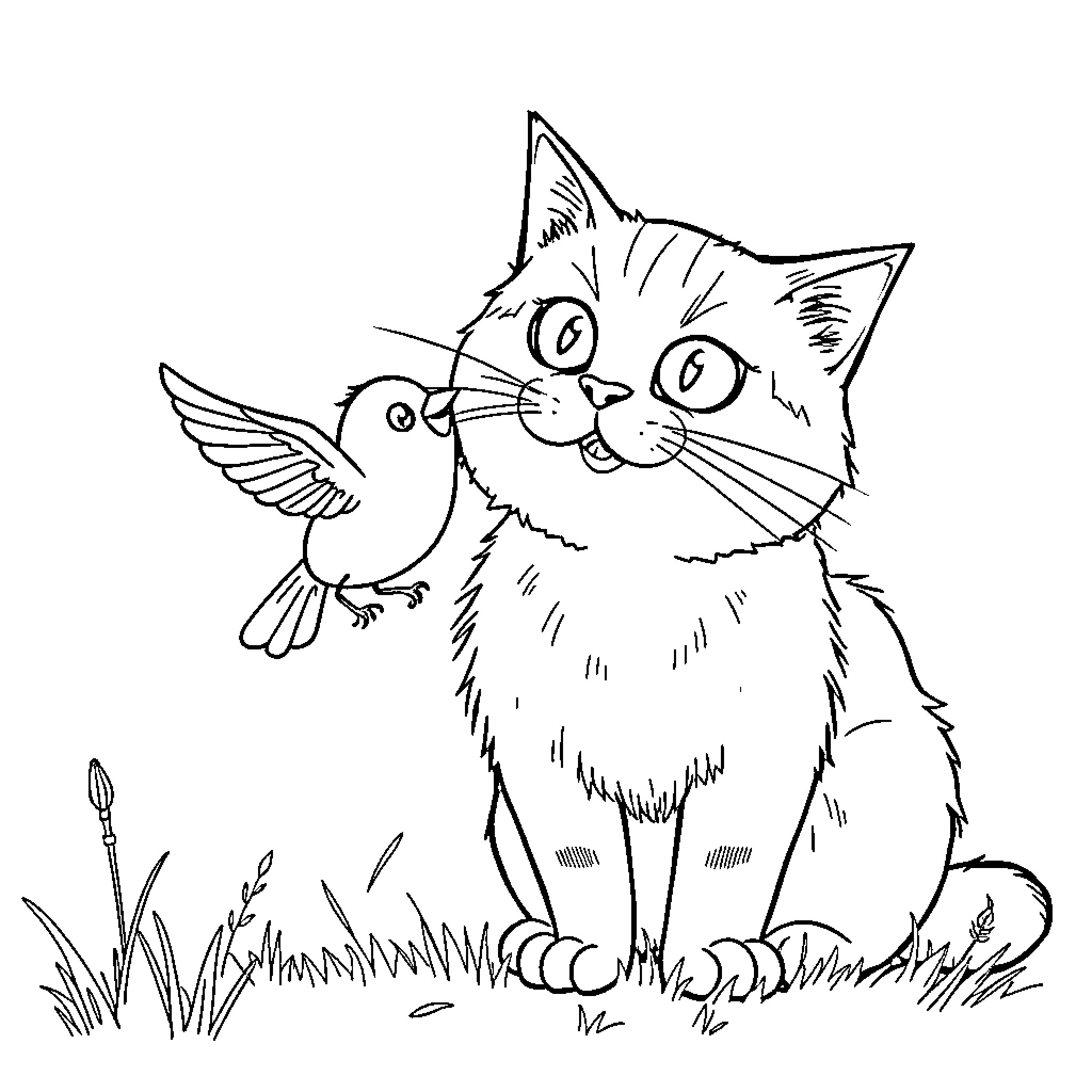 Titi's Cheerful Encounter with Nature Coloring Page (free black-and-white line drawing printable PDF for all, from beginners to advanced learners, including children, teens, adults, and seniors)