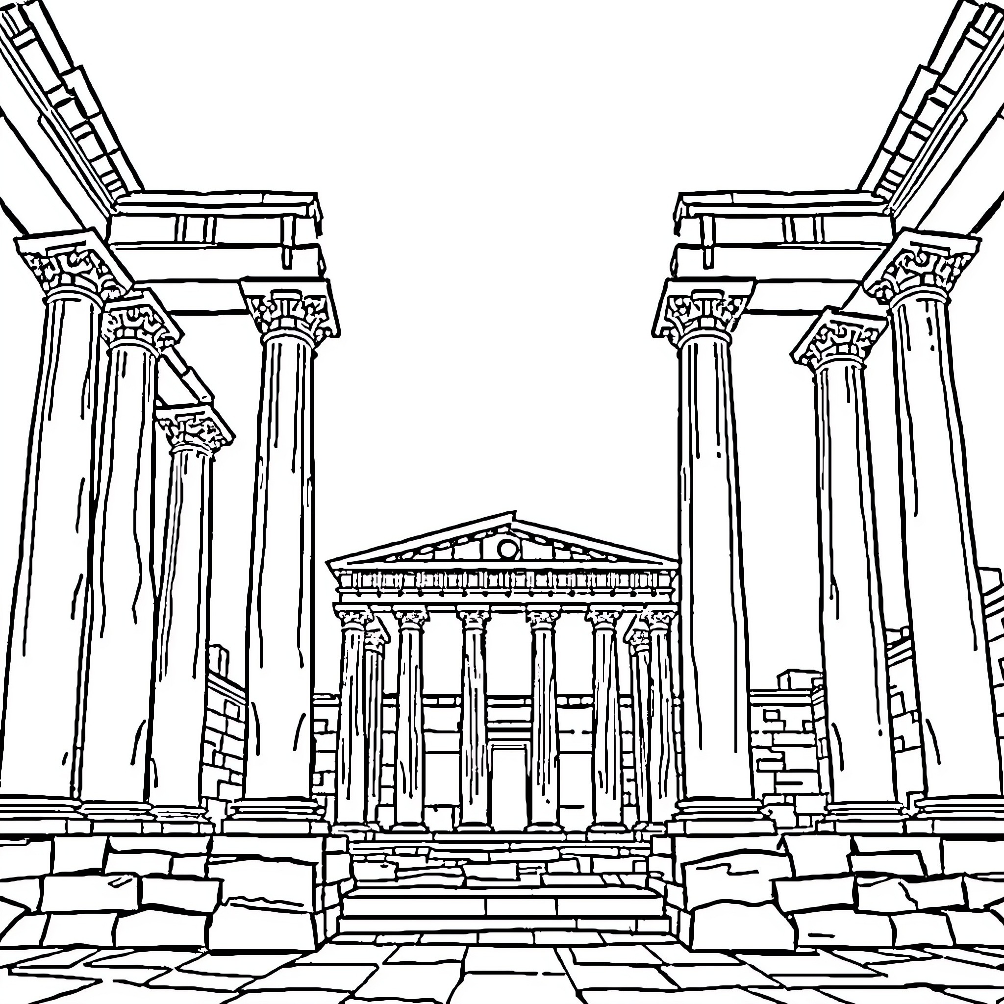 Athens School of Philosophy Architectural Landscape Coloring Page (free black-and-white line drawing printable PDF for all, from beginners to advanced learners, including children, teens, adults, and seniors)