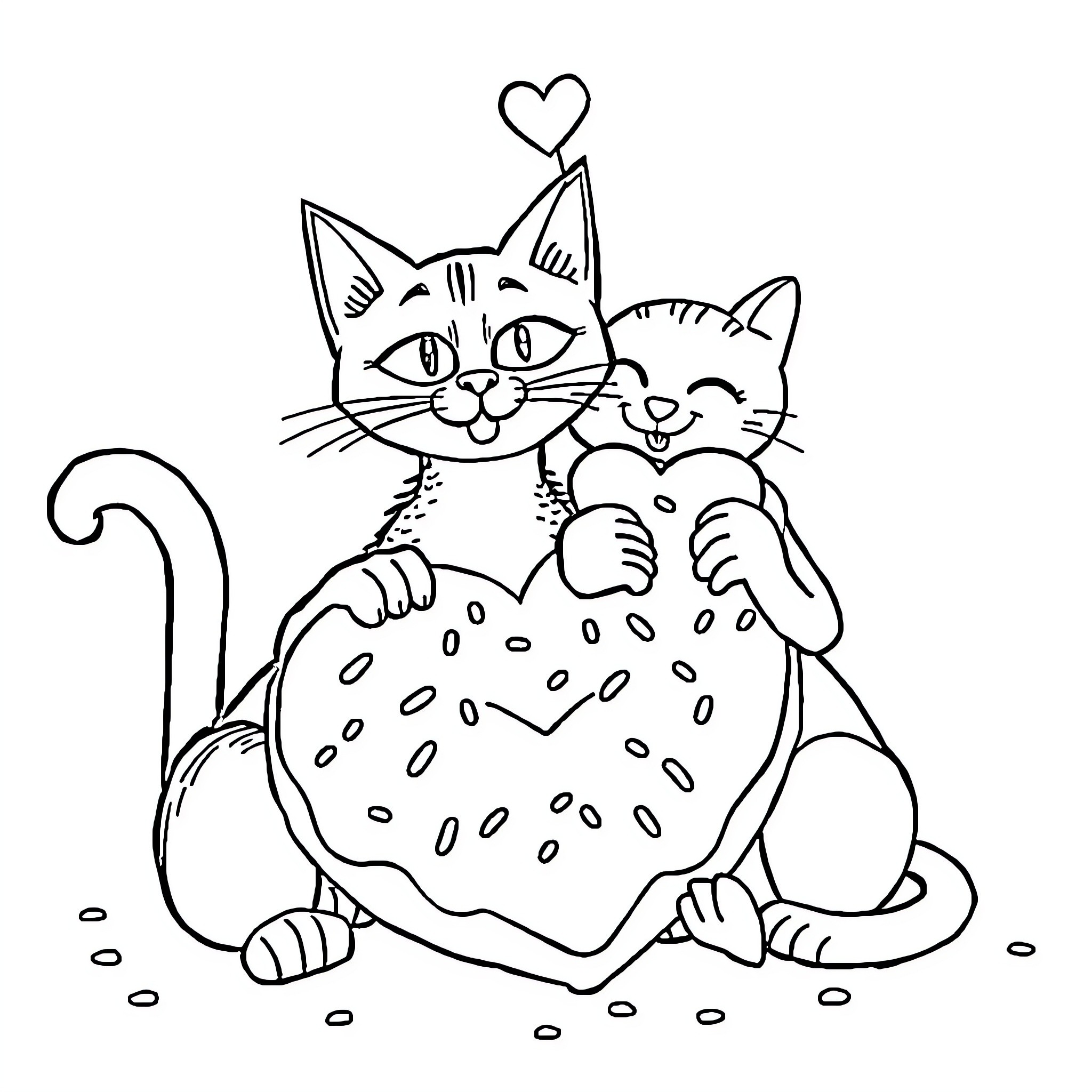 Pete the Cat's Heart-Shaped Cookie Treat Coloring Page (free black-and-white line drawing printable PDF for all, from beginners to advanced learners, including children, teens, adults, and seniors)