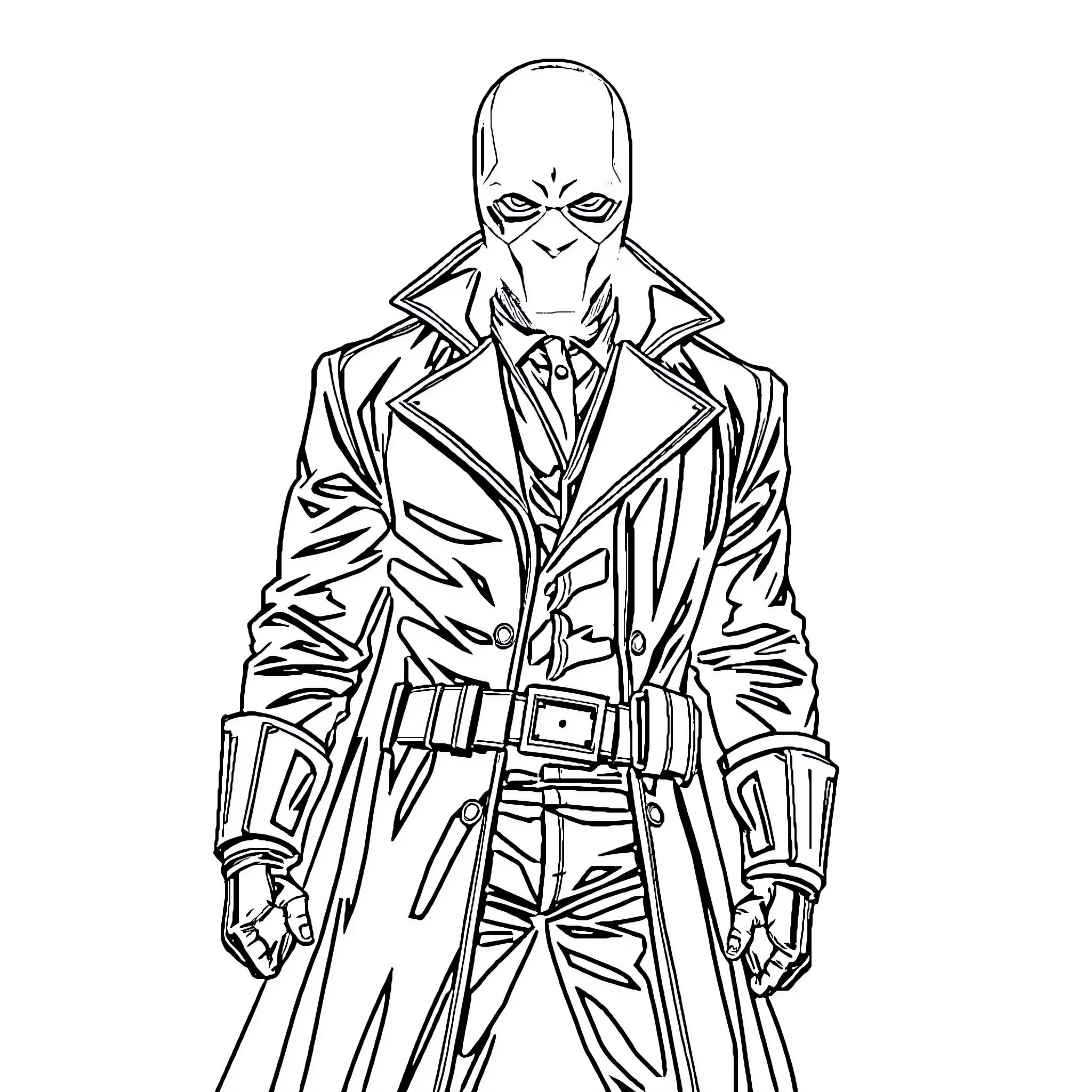 Red Hood in mysterious attire with hidden intentions Coloring Page (free black-and-white line drawing printable PDF for all, from beginners to advanced learners, including children, teens, adults, and seniors)