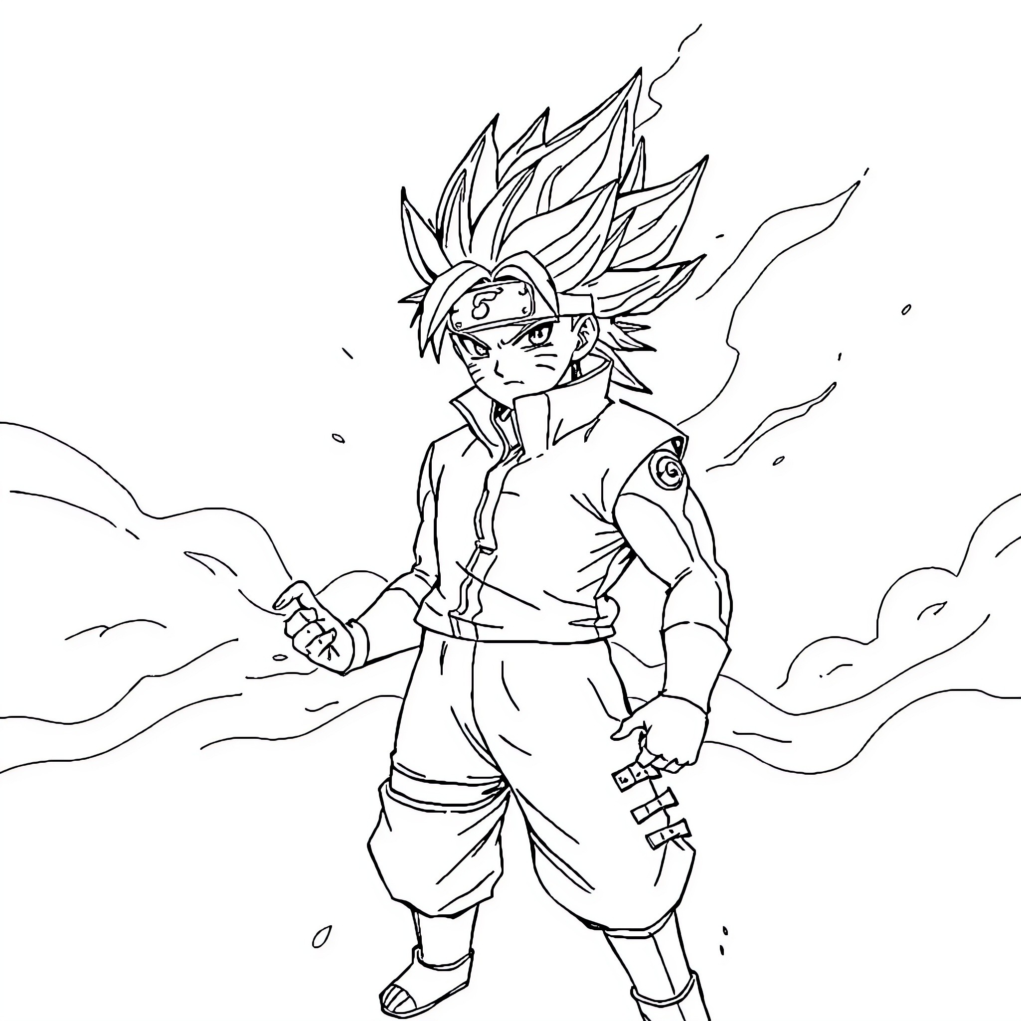 Naruto Ninja Warrior in Action Pose Coloring Page (free black-and-white line drawing printable PDF for all, from beginners to advanced learners, including children, teens, adults, and seniors)