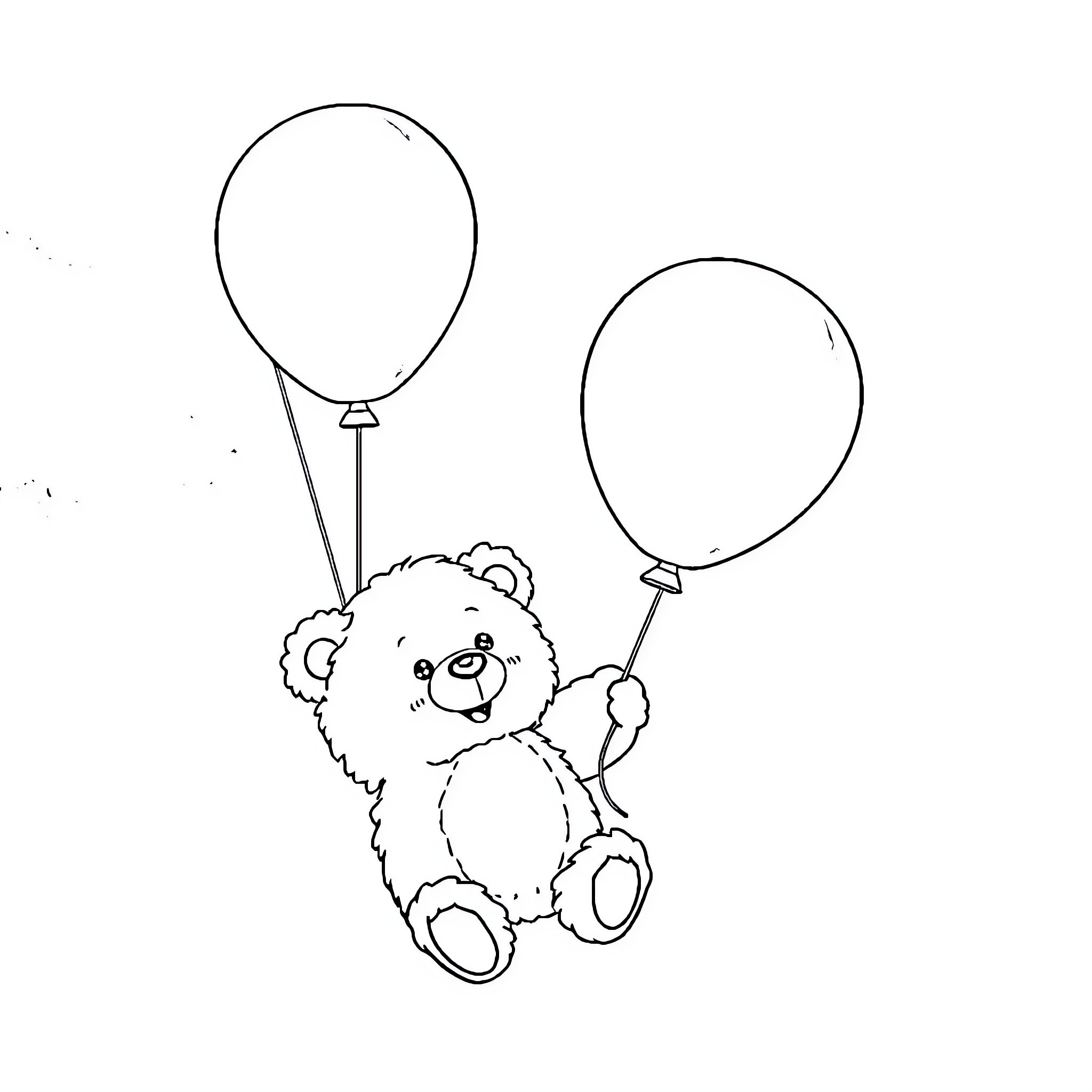 Teddy Bear floating with balloons Coloring Page (free black-and-white line drawing printable PDF for all, from beginners to advanced learners, including children, teens, adults, and seniors)