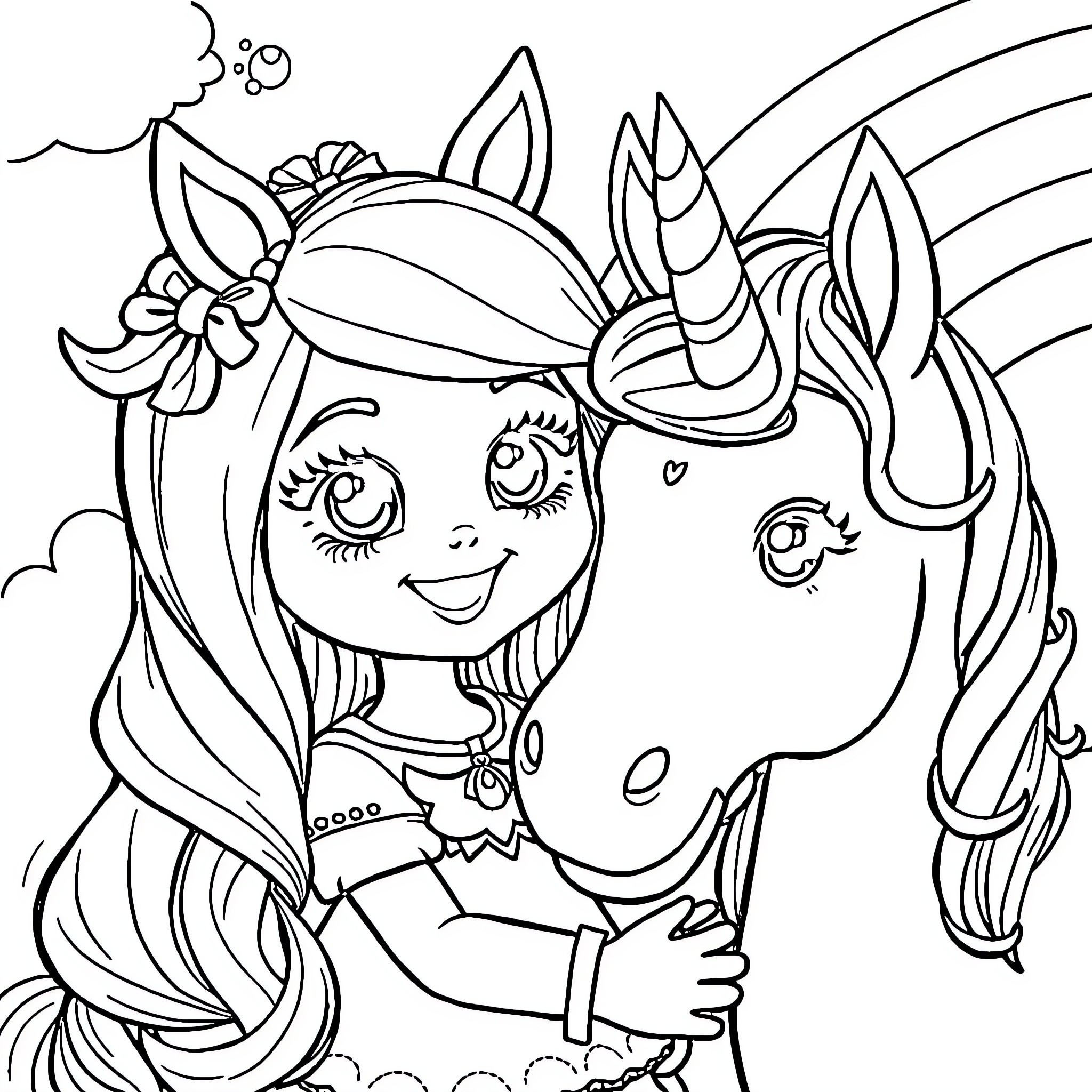 Gabby's Magical Unicorn Adventure Coloring Page (free black-and-white line drawing printable PDF for all, from beginners to advanced learners, including children, teens, adults, and seniors)
